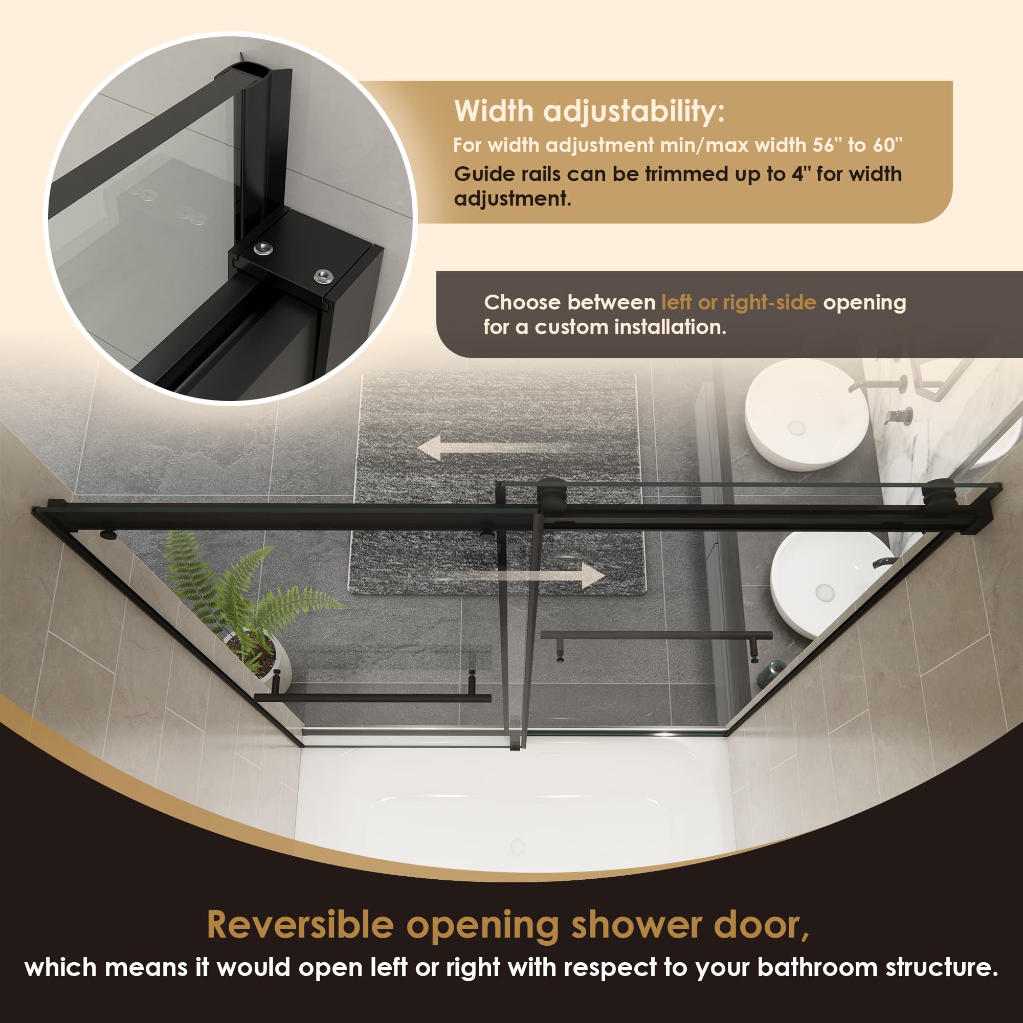 Altair Belizzi 60" W x 58" H By-Pass Frameless Exposed Roller Tub Door - photo 10 of 14