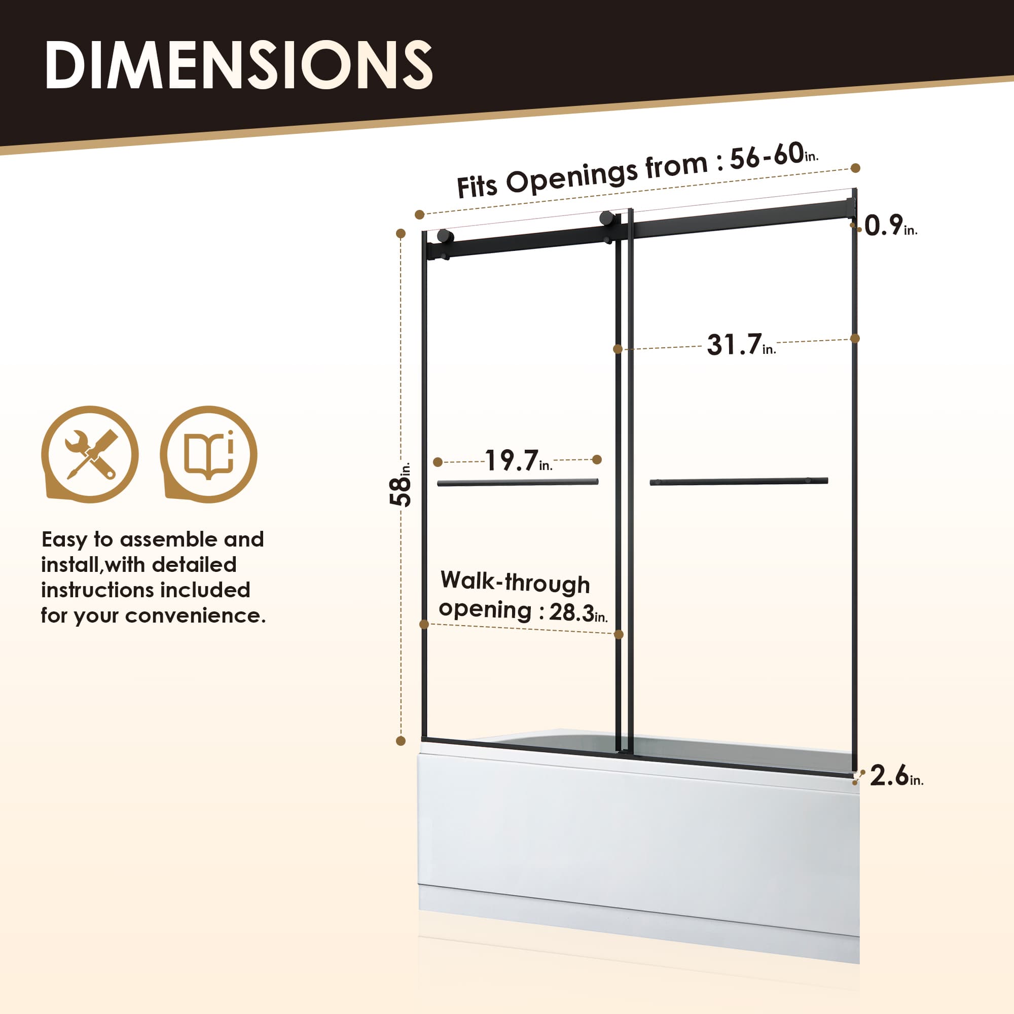 Altair Belizzi 60" W x 58" H By-Pass Frameless Exposed Roller Tub Door - photo 13 of 14