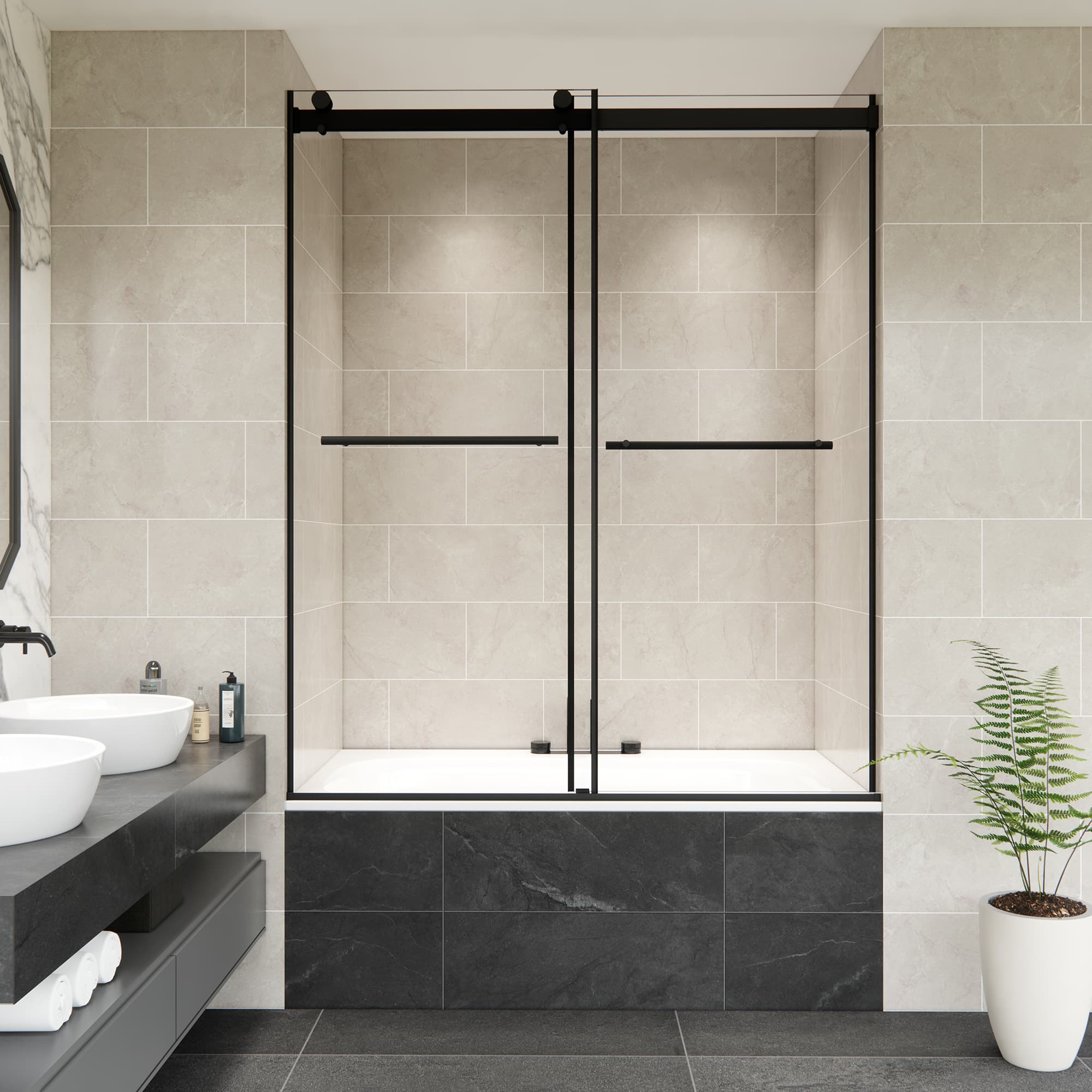 Altair Belizzi 60" W x 58" H By-Pass Frameless Exposed Roller Tub Door - photo 3 of 14