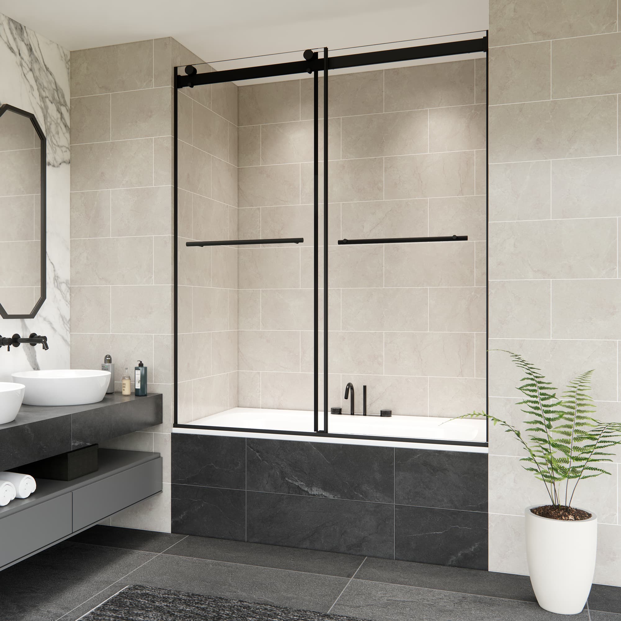 Altair Belizzi 60" W x 58" H By-Pass Frameless Exposed Roller Tub Door - photo 4 of 14