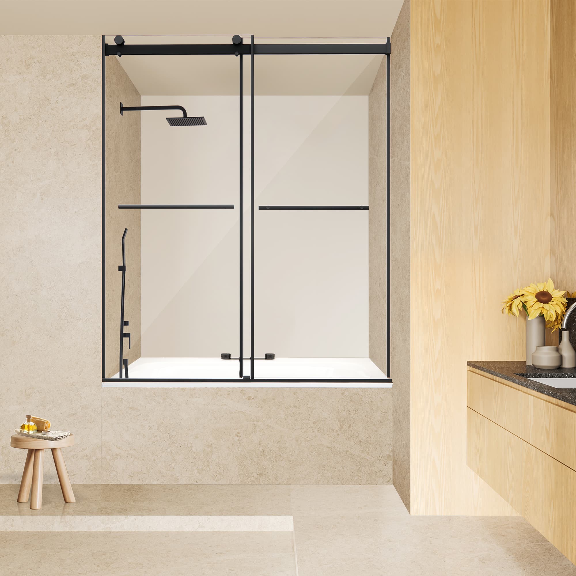 Altair Belizzi 60" W x 58" H By-Pass Frameless Exposed Roller Tub Door - photo 6 of 14
