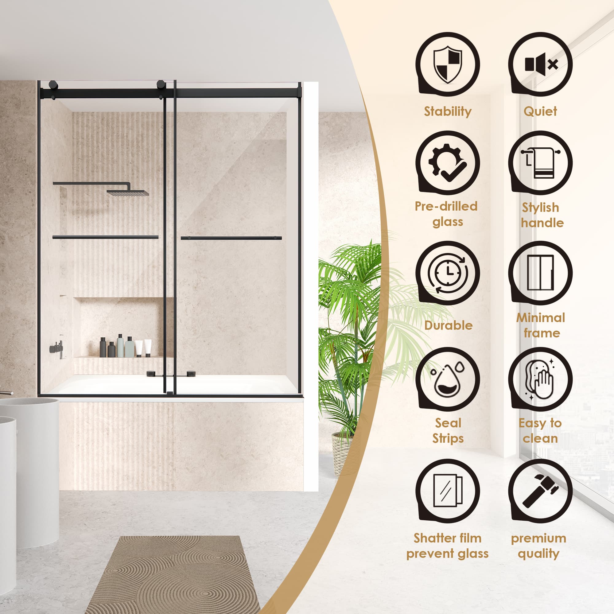 Altair Belizzi 60" W x 58" H By-Pass Frameless Exposed Roller Tub Door - photo 7 of 14