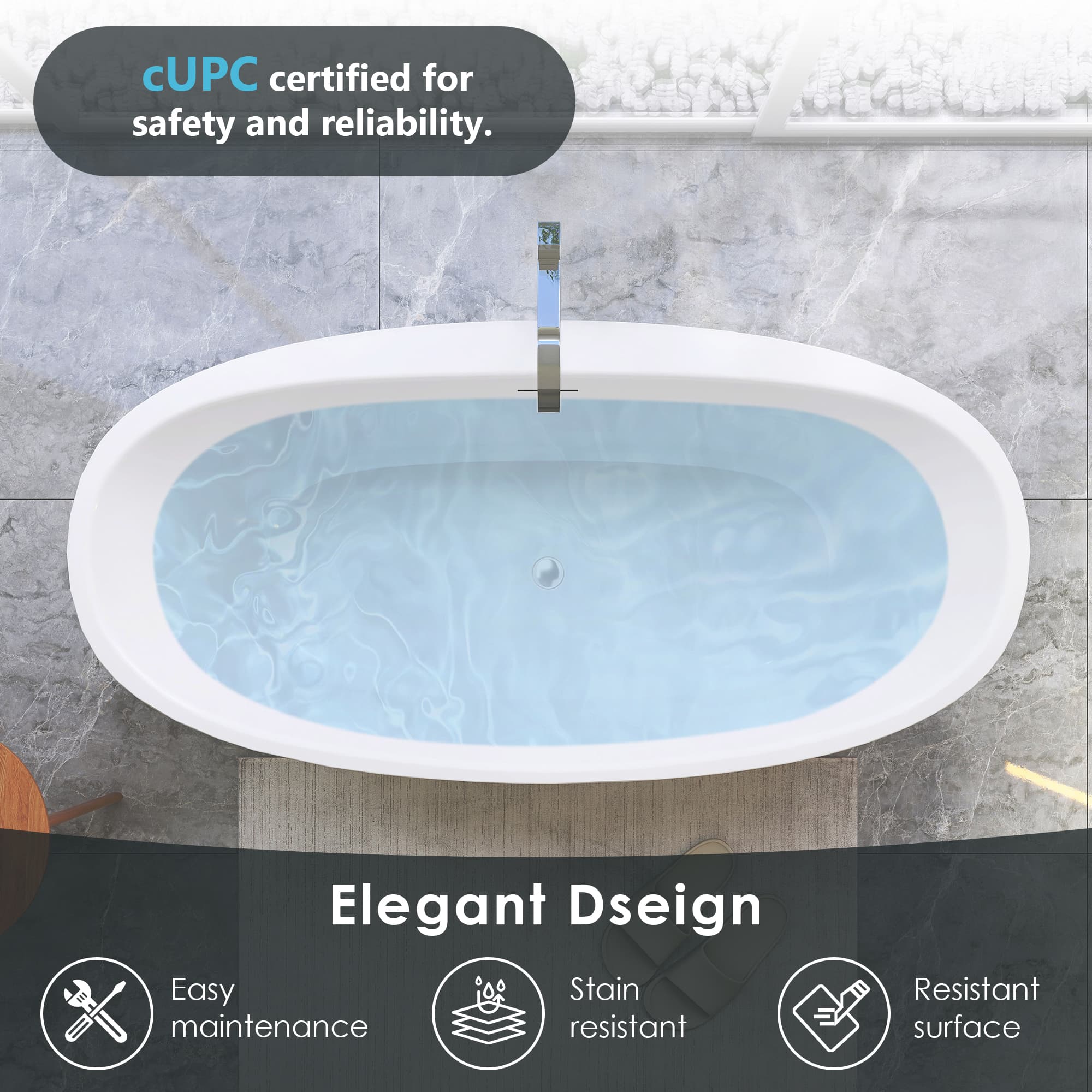 Altair Beyaz 59 Inch Freestanding Acrylic Soaking Bathtub - photo 11 of 17