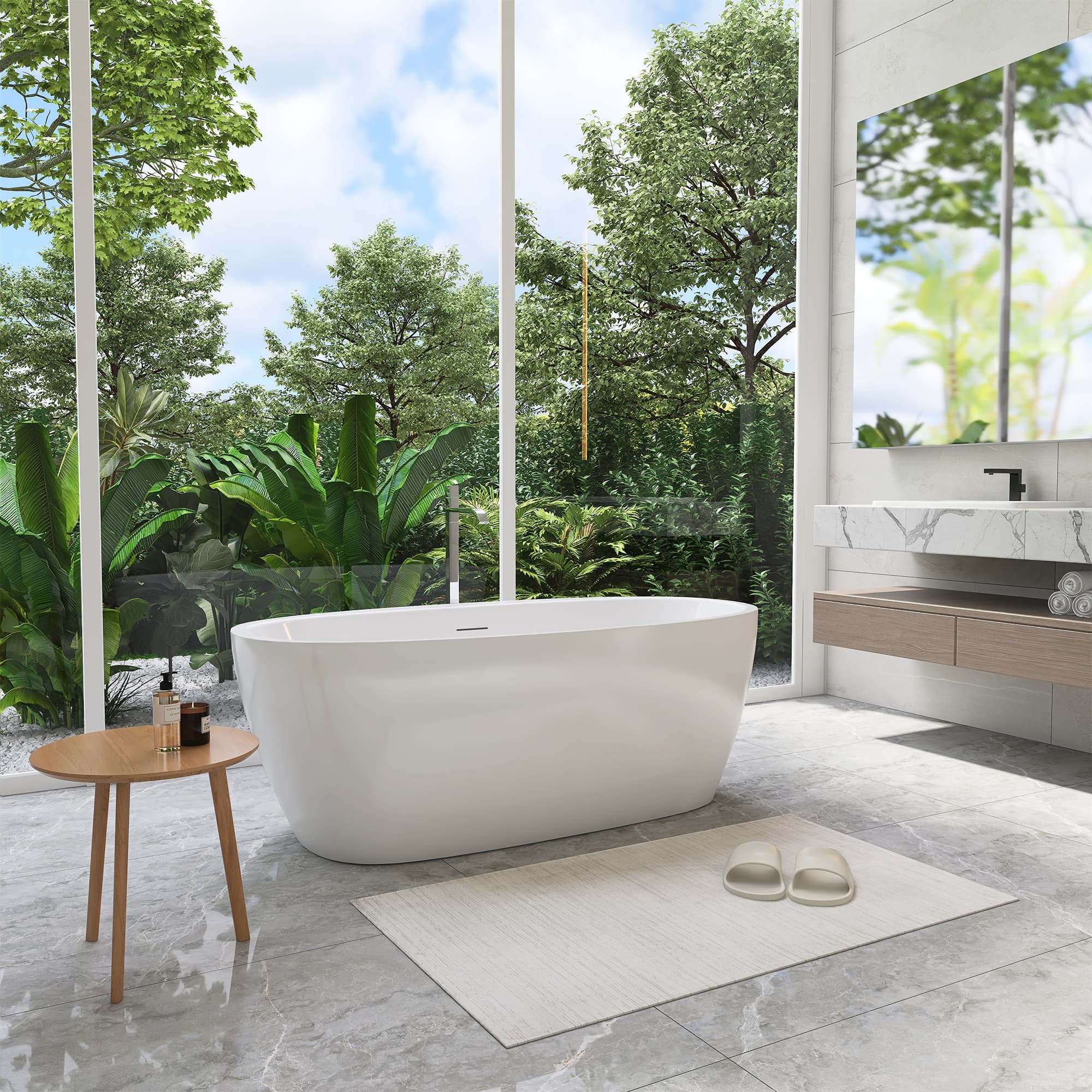 Altair Beyaz 59 Inch Freestanding Acrylic Soaking Bathtub - photo 5 of 17