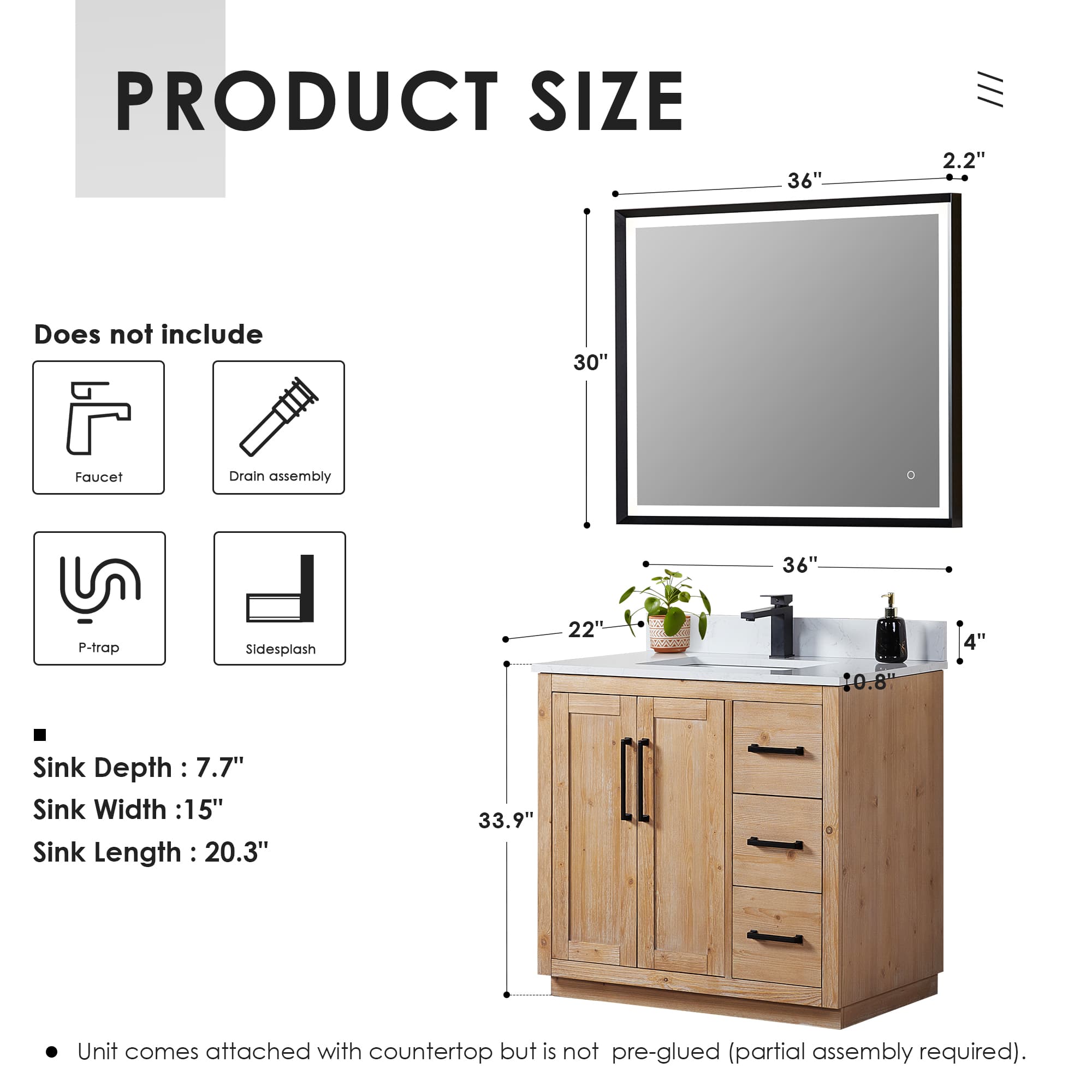 Altair Cicero Single Sink Freestanding Bathroom Vanity in Light Brown - photo 12 of 14