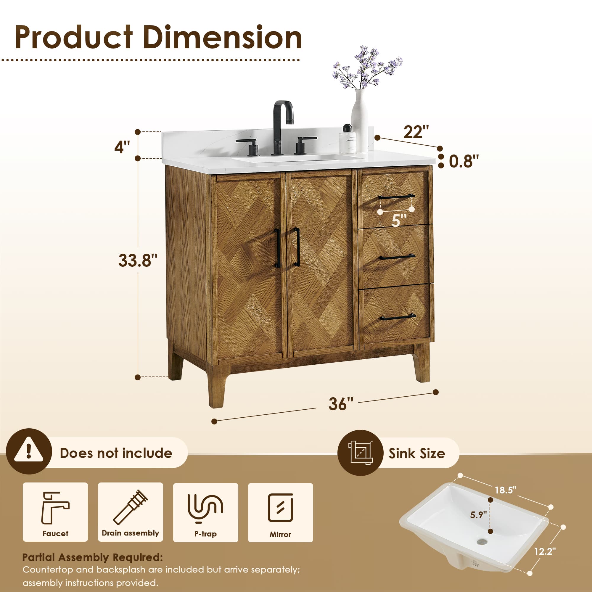 Altair Clara Freestanding Bathroom Vanity in Weathered Brown - photo 13 of 17