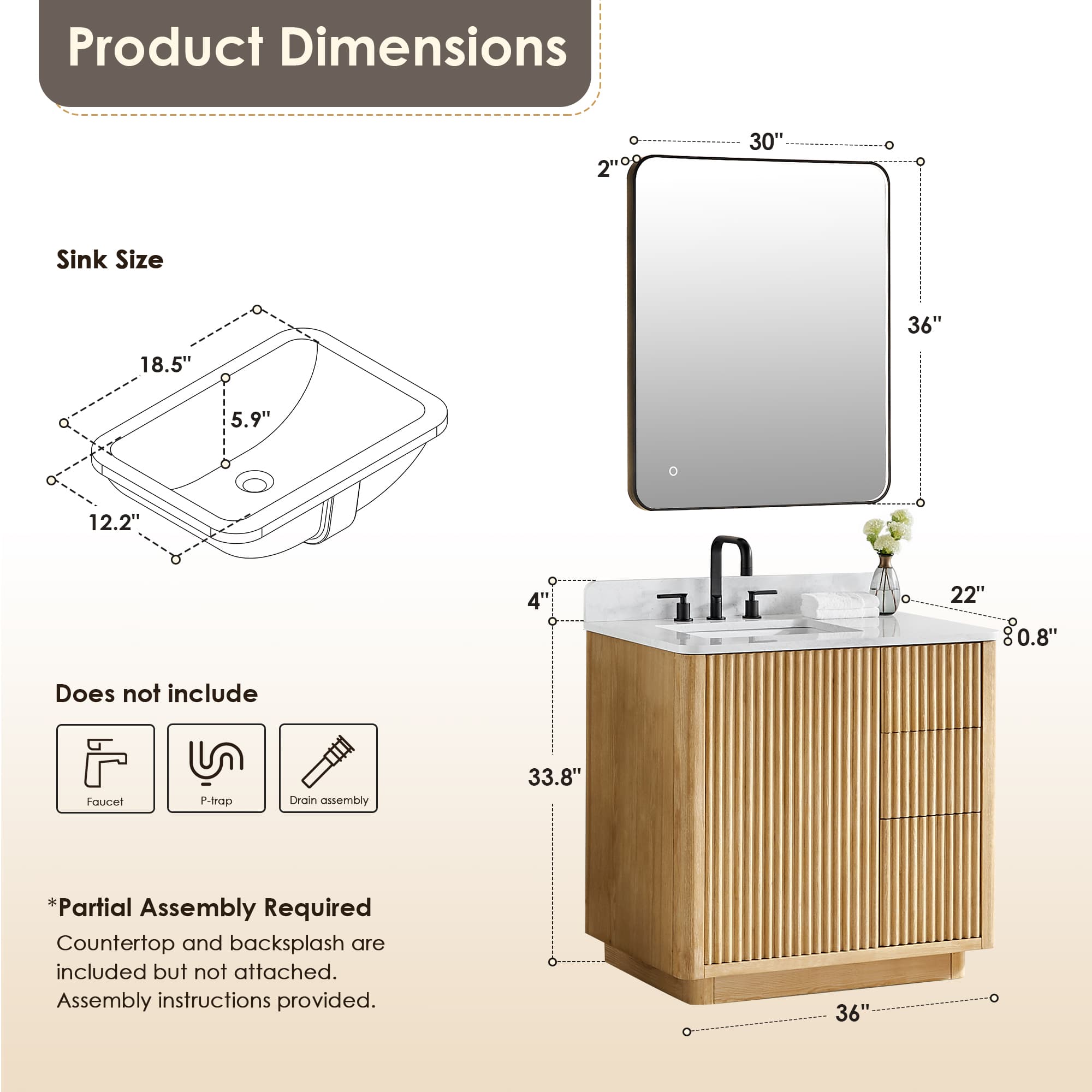 Altair Clayton Freestanding Bathroom Vanity in Washed Light Brown - photo 14 of 17