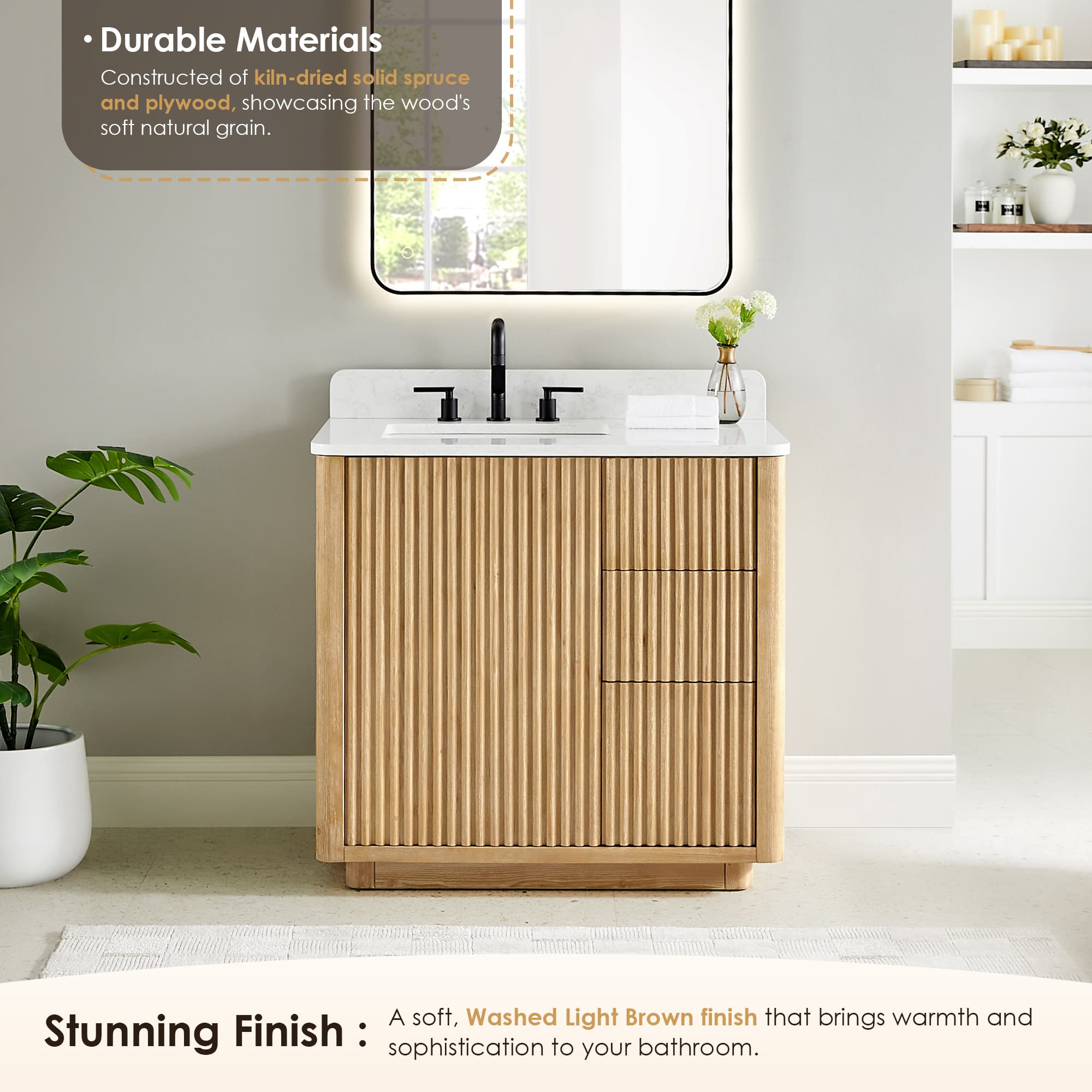 Altair Clayton Freestanding Bathroom Vanity in Washed Light Brown - photo 5 of 17
