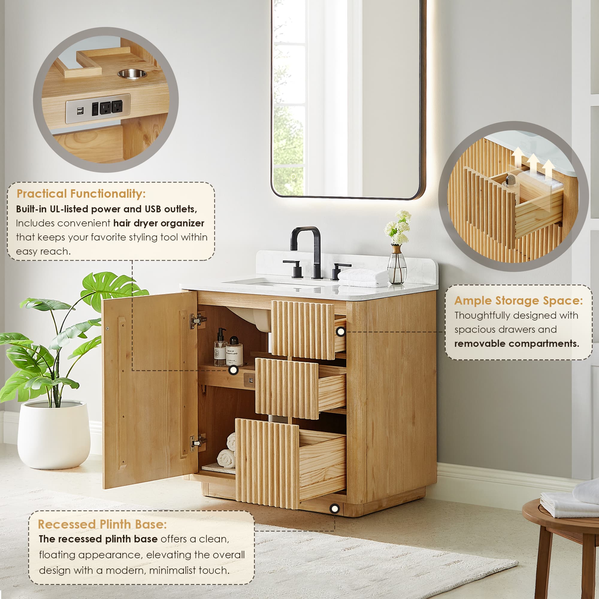 Altair Clayton Freestanding Bathroom Vanity in Washed Light Brown - photo 9 of 17