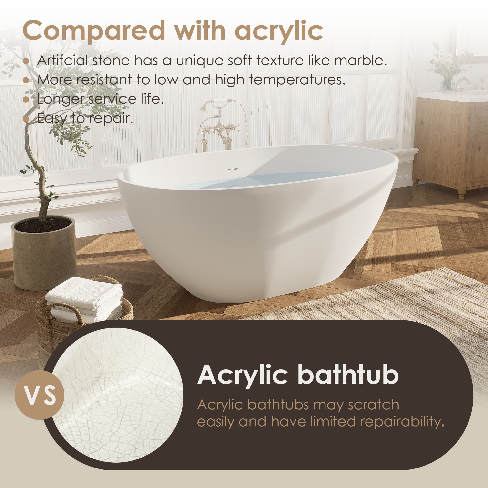 Altair Euston Solid Surface Freestanding Soaking Bathtub - photo 13 of 24