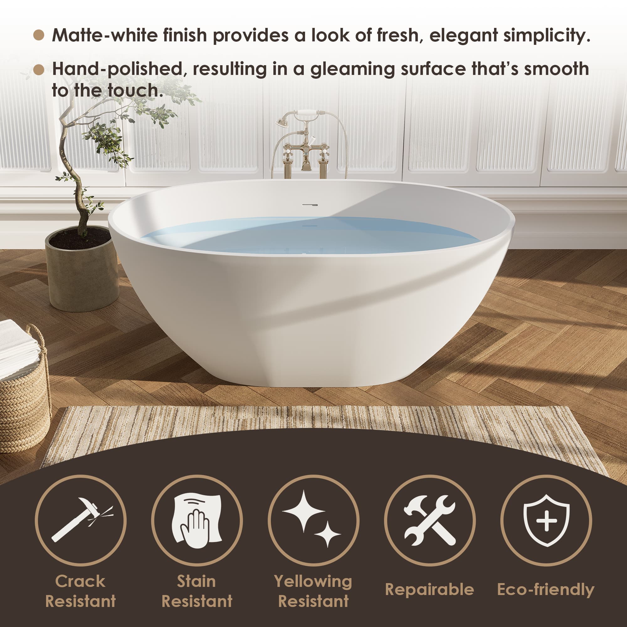 Altair Euston Solid Surface Freestanding Soaking Bathtub - photo 15 of 24