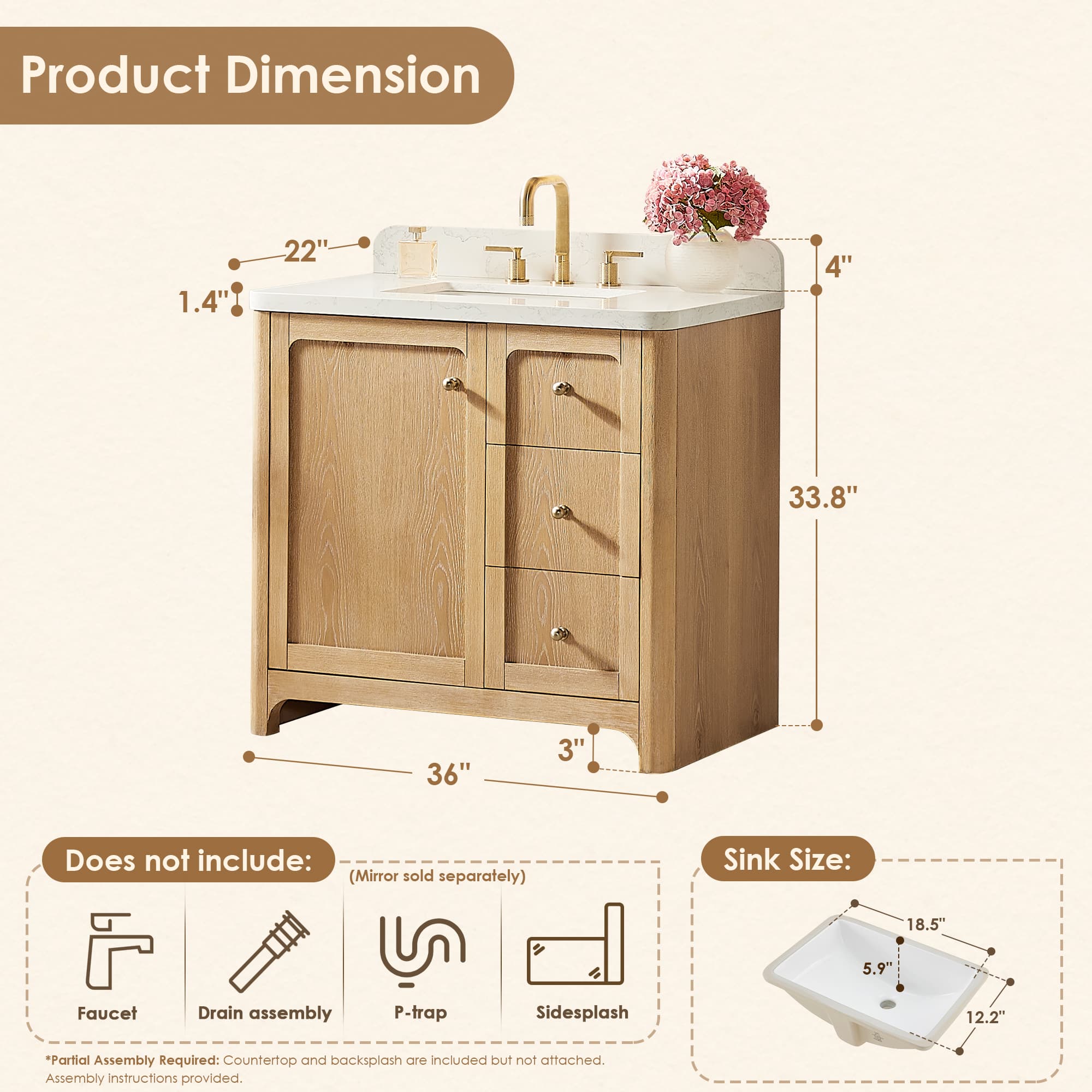 Altair Milner Freestanding Bathroom Vanity in Brushed Oak - photo 15 of 17