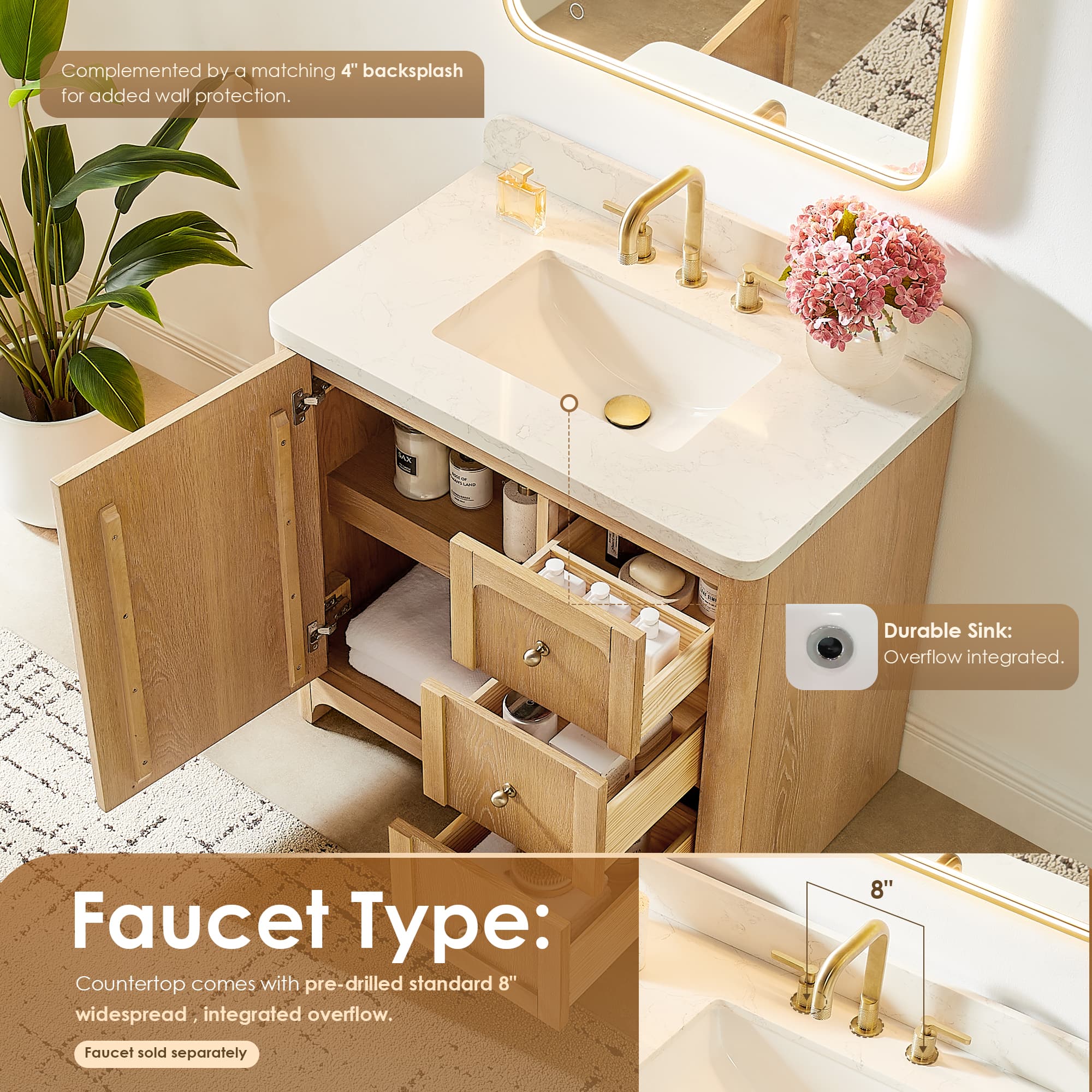 Altair Milner Freestanding Bathroom Vanity in Brushed Oak - photo 9 of 17