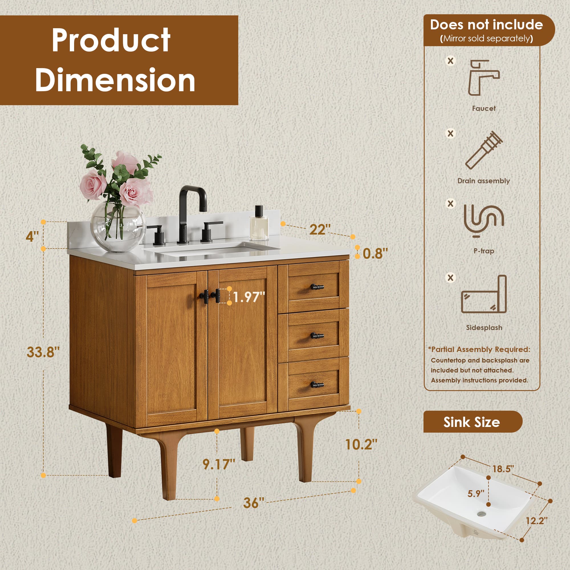 Altair Orasia Freestanding Bathroom Vanity in Mango Brown - photo 14 of 16