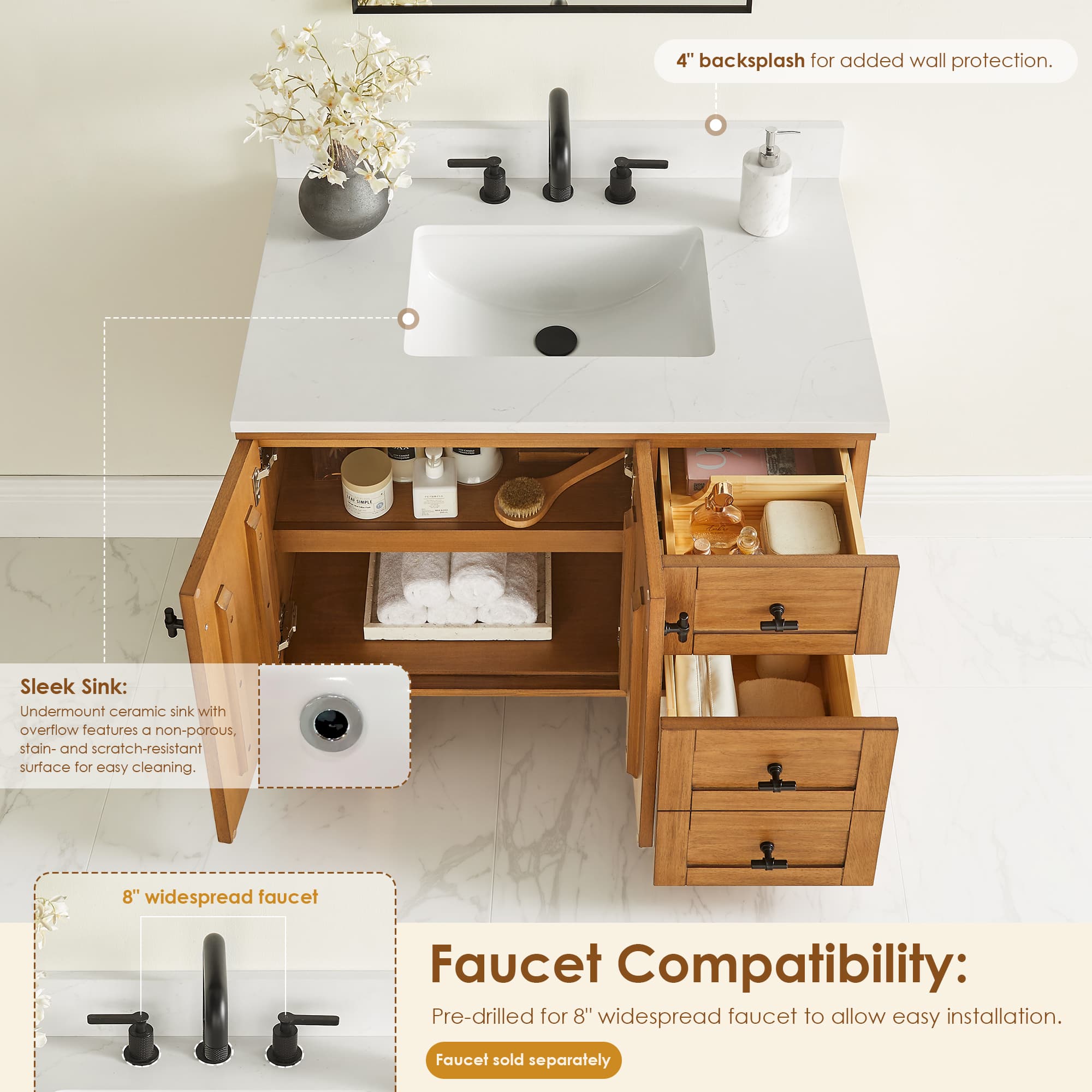 Altair Orasia Freestanding Bathroom Vanity in Mango Brown - photo 9 of 16
