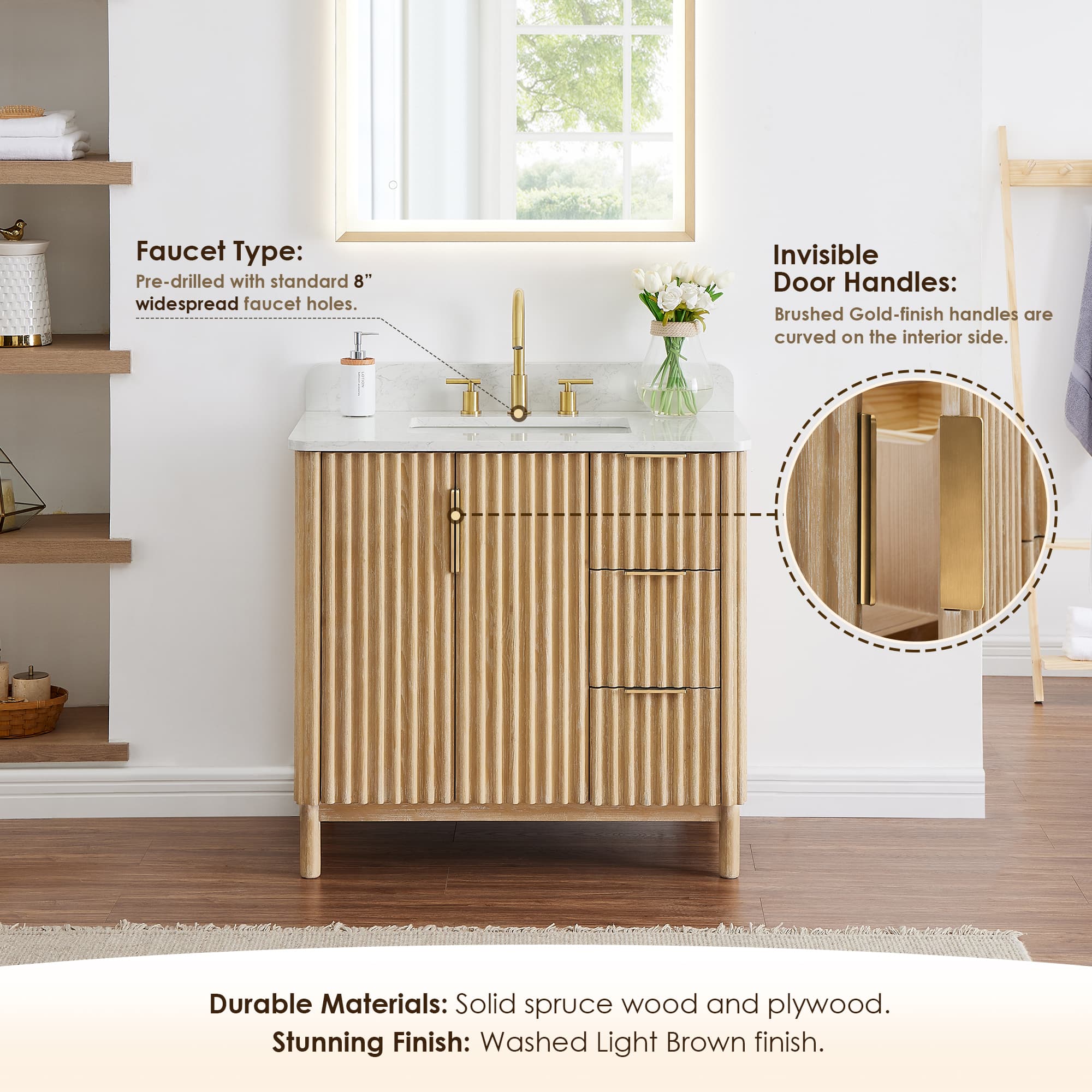 Altair Sierra Freestanding Bathroom Vanity in Washed Light Brown - photo 5 of 13