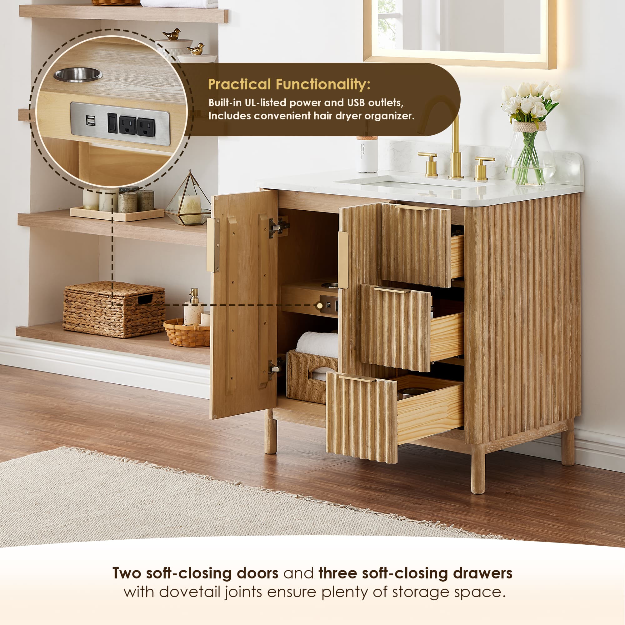 Altair Sierra Freestanding Bathroom Vanity in Washed Light Brown - photo 9 of 13