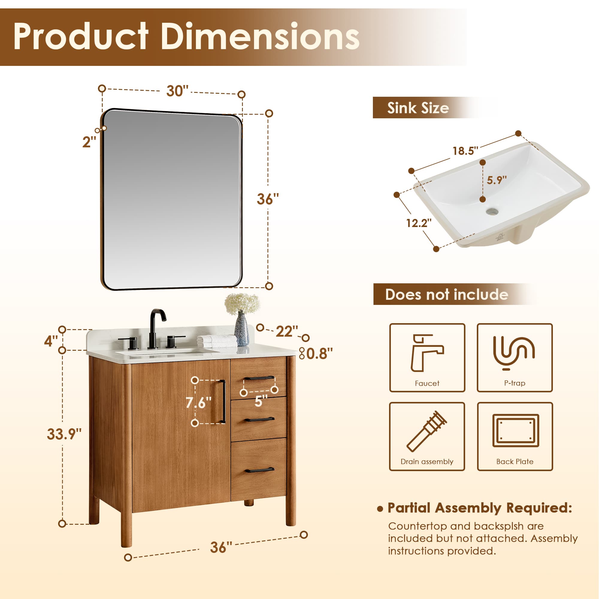 Altair Velora Freestanding Bathroom Vanity in Mango Brown - photo 14 of 17