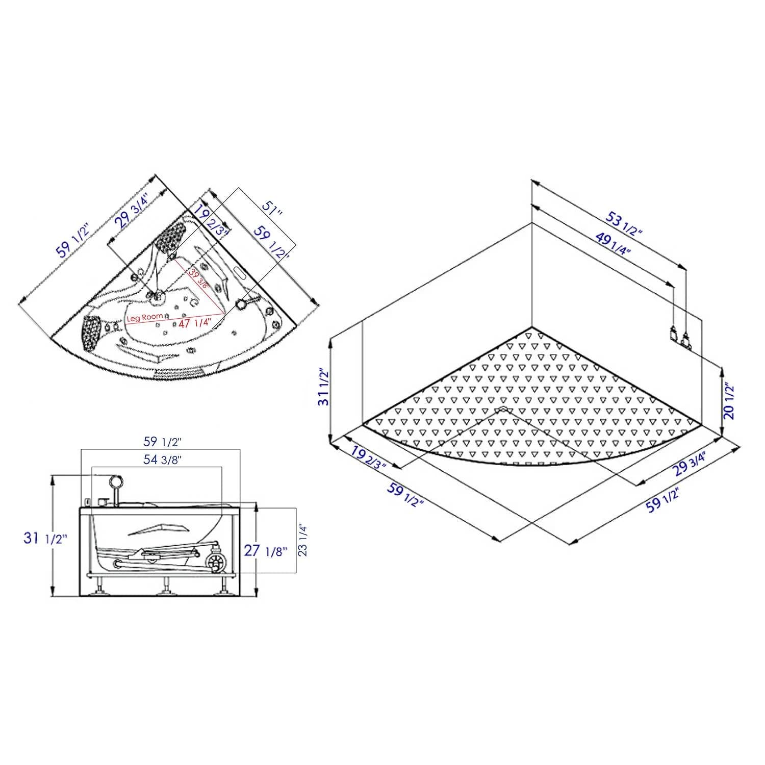 EAGO AM125ETL 5 ft 2 Person Acrylic Corner Whirlpool Bathtub - image 5