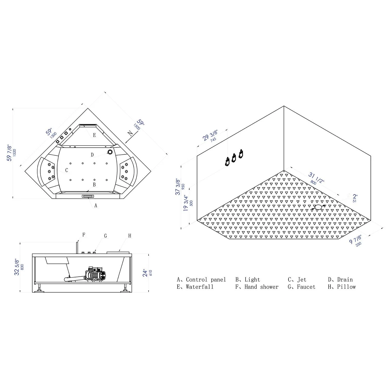 EAGO AM156ETL 5 ft 2 Person Acrylic Corner Whirlpool Bathtub - image 11