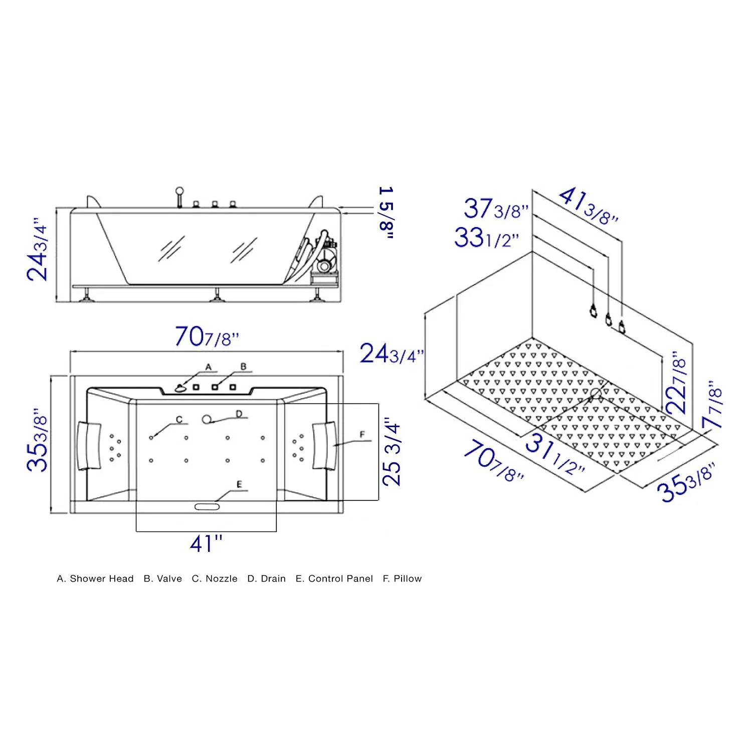 EAGO AM196ETL 6 ft 2 Person Acrylic Rectangular Whirlpool Bathtub - image 15