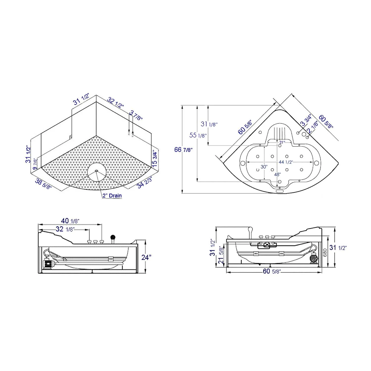 EAGO AM505ETL 5 ft 2 Person Rectangular Waterfall Whirlpool Bathtub - image 20