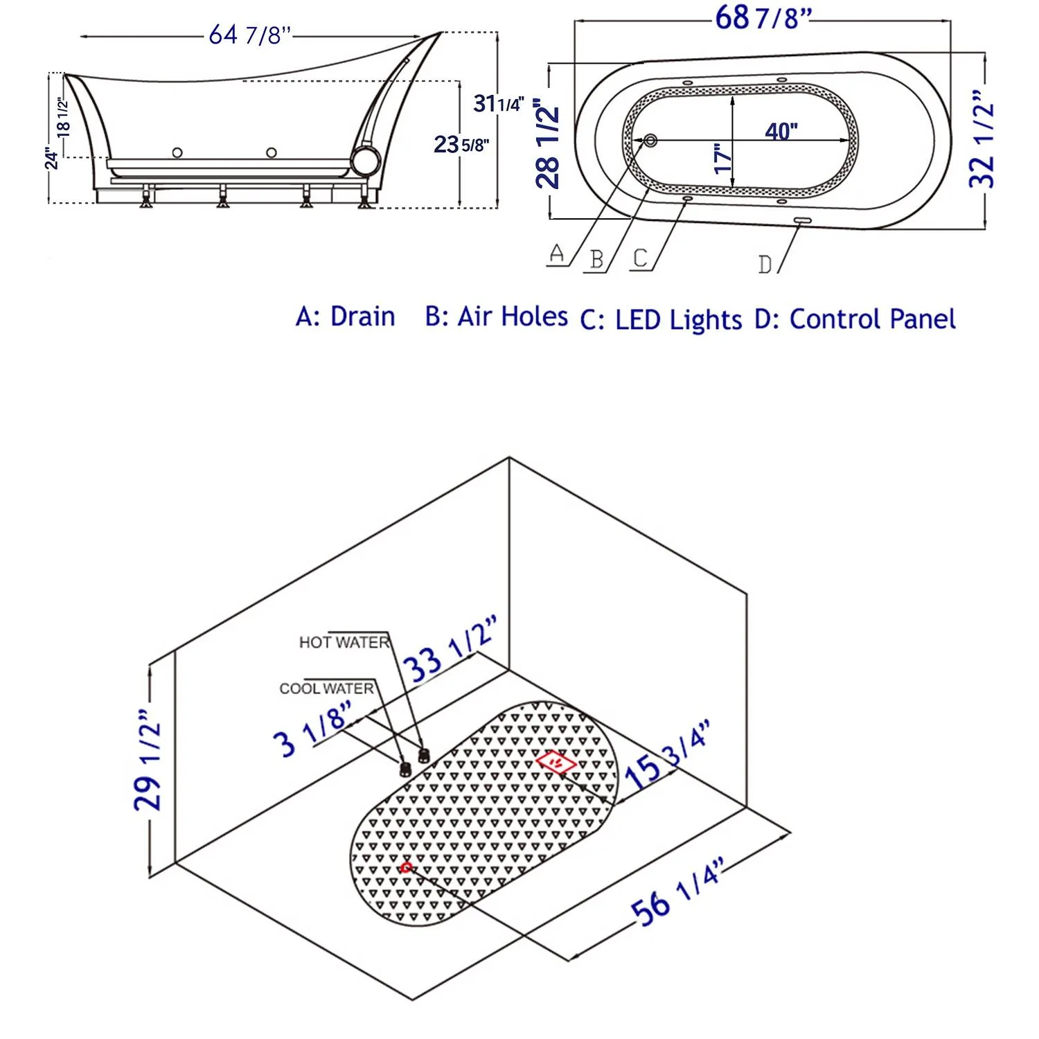 EAGO AM2140 6 ft Free Standing Air Bubble Bathtub - image 13