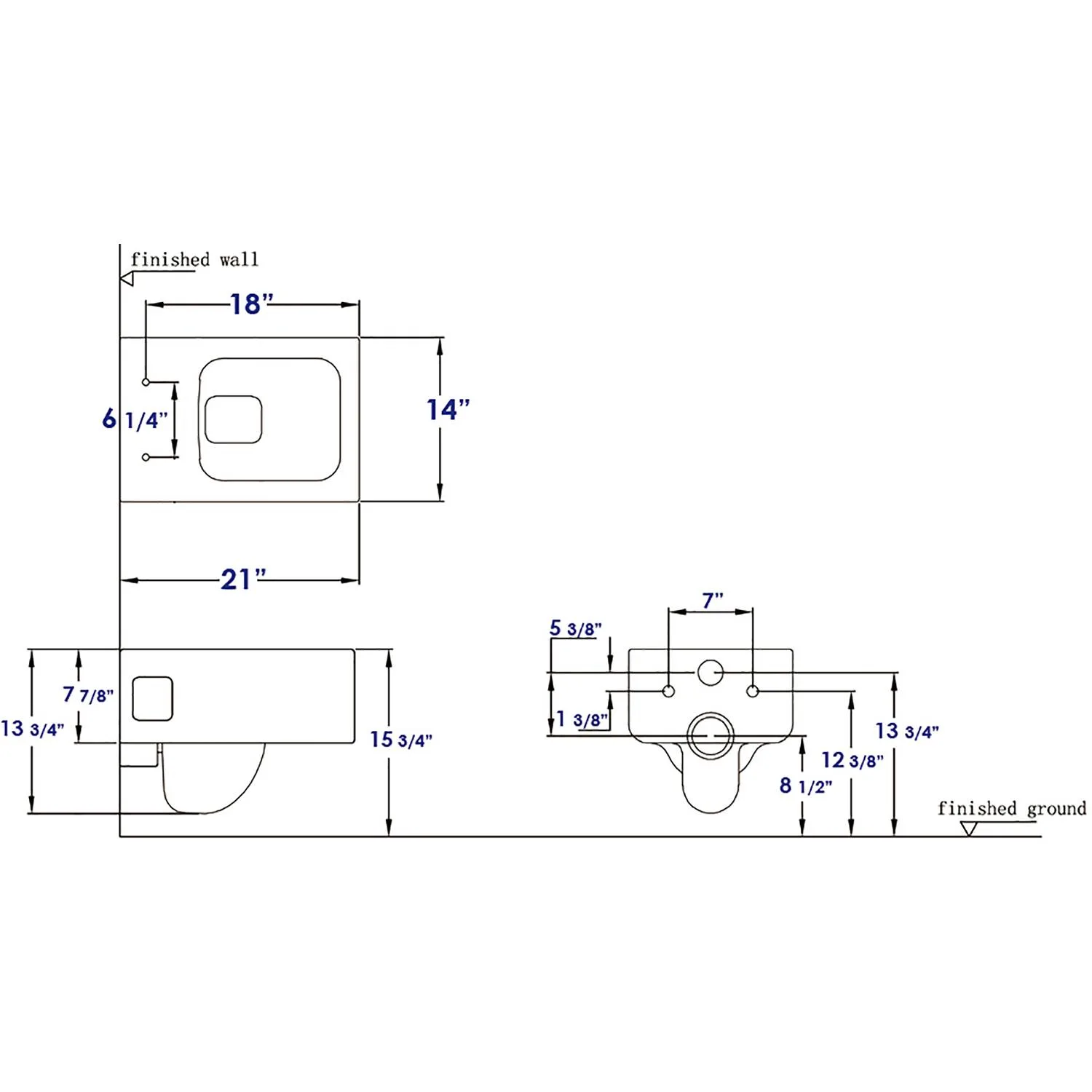 EAGO WD333 Square Modern Dual Flush Wall Mounted Toilet Bowl - image 12