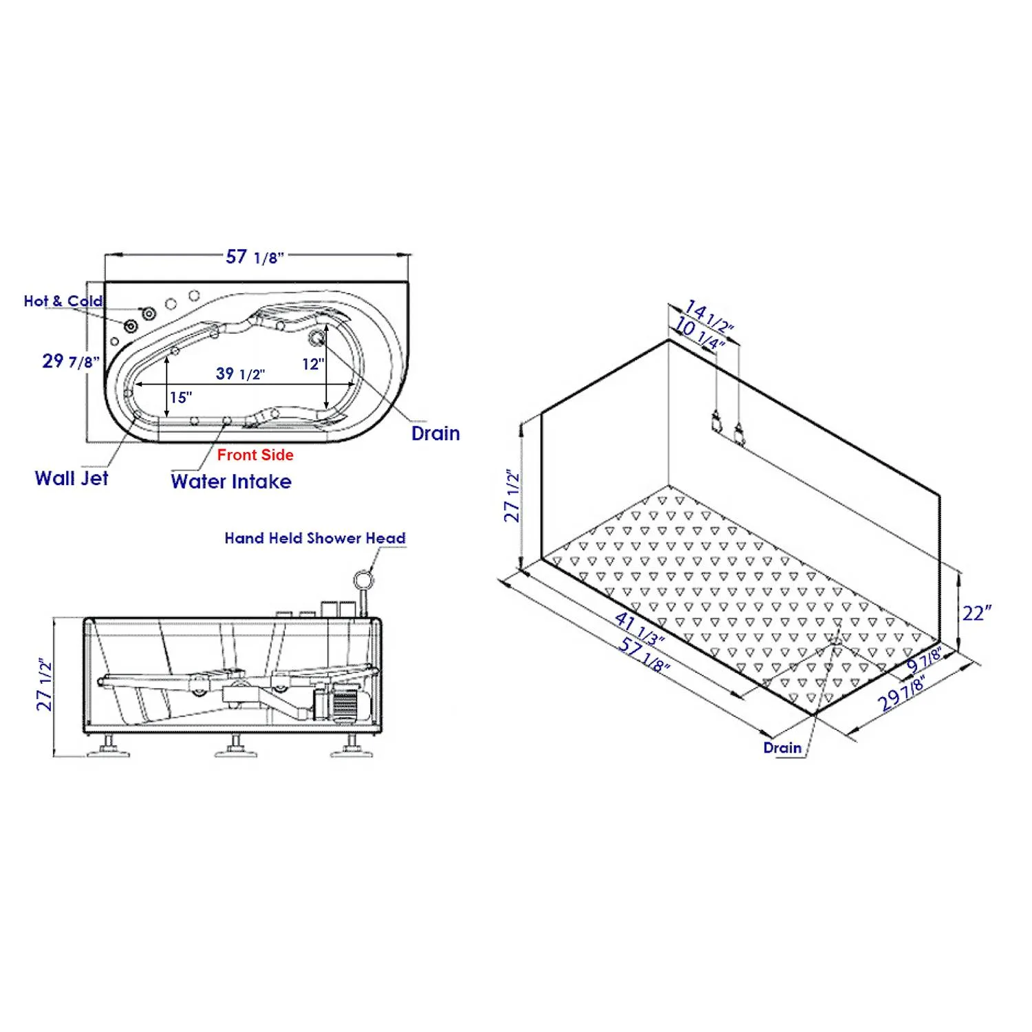EAGO AM175 57 inch Acrylic Corner Whirlpool Bathtub - image 10