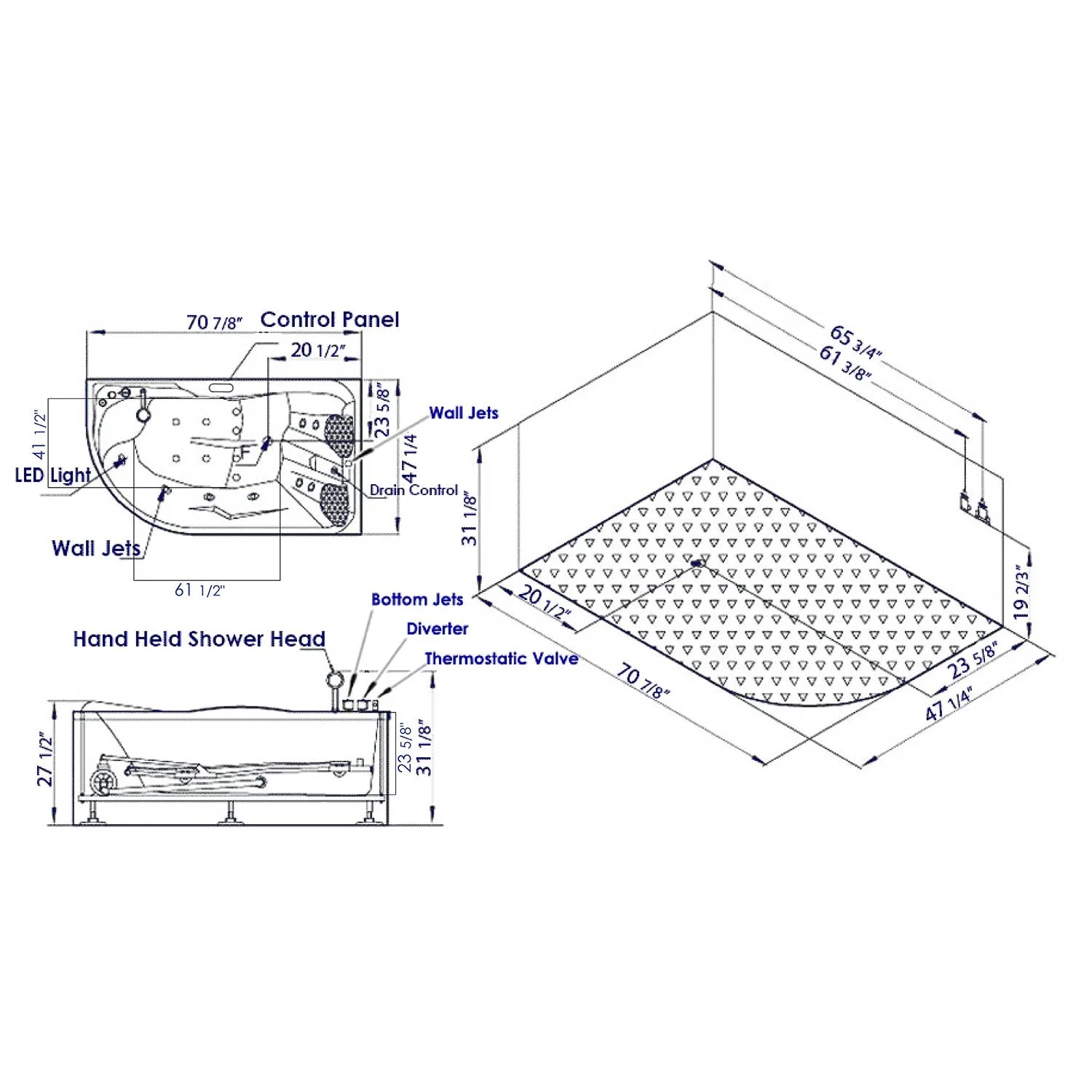 EAGO AM124ETL 6 ft 2 Person Acrylic Corner Whirlpool Bathtub - image 8