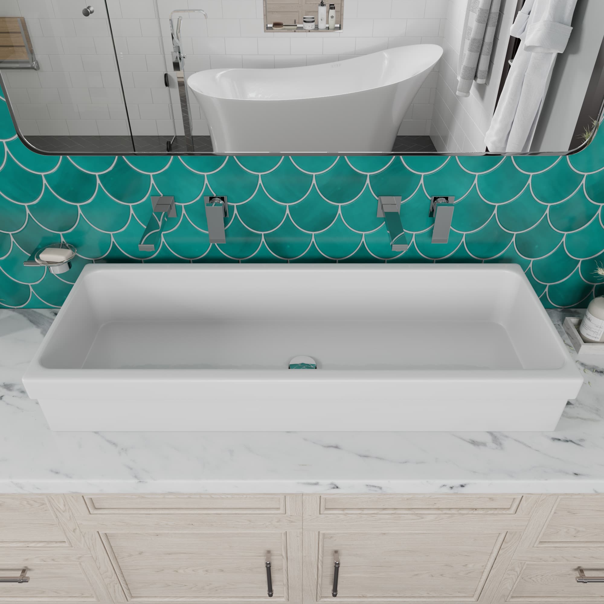 ALFI AB48TR 48" White Above Mount Fireclay Bath Trough Bathroom Sink - image 2