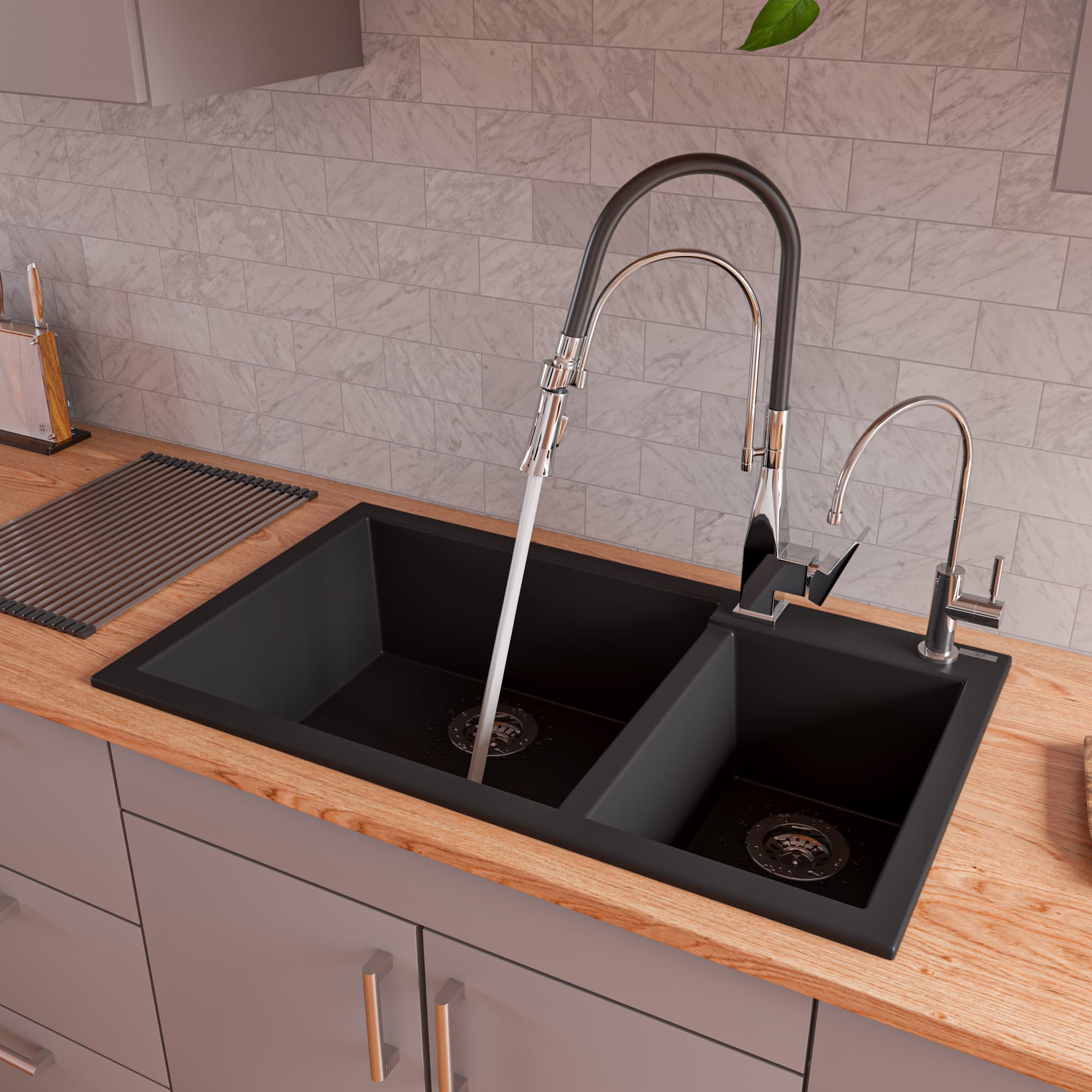 ALFI AB3319DI Double Bowl Drop-In Granite Kitchen Sink
