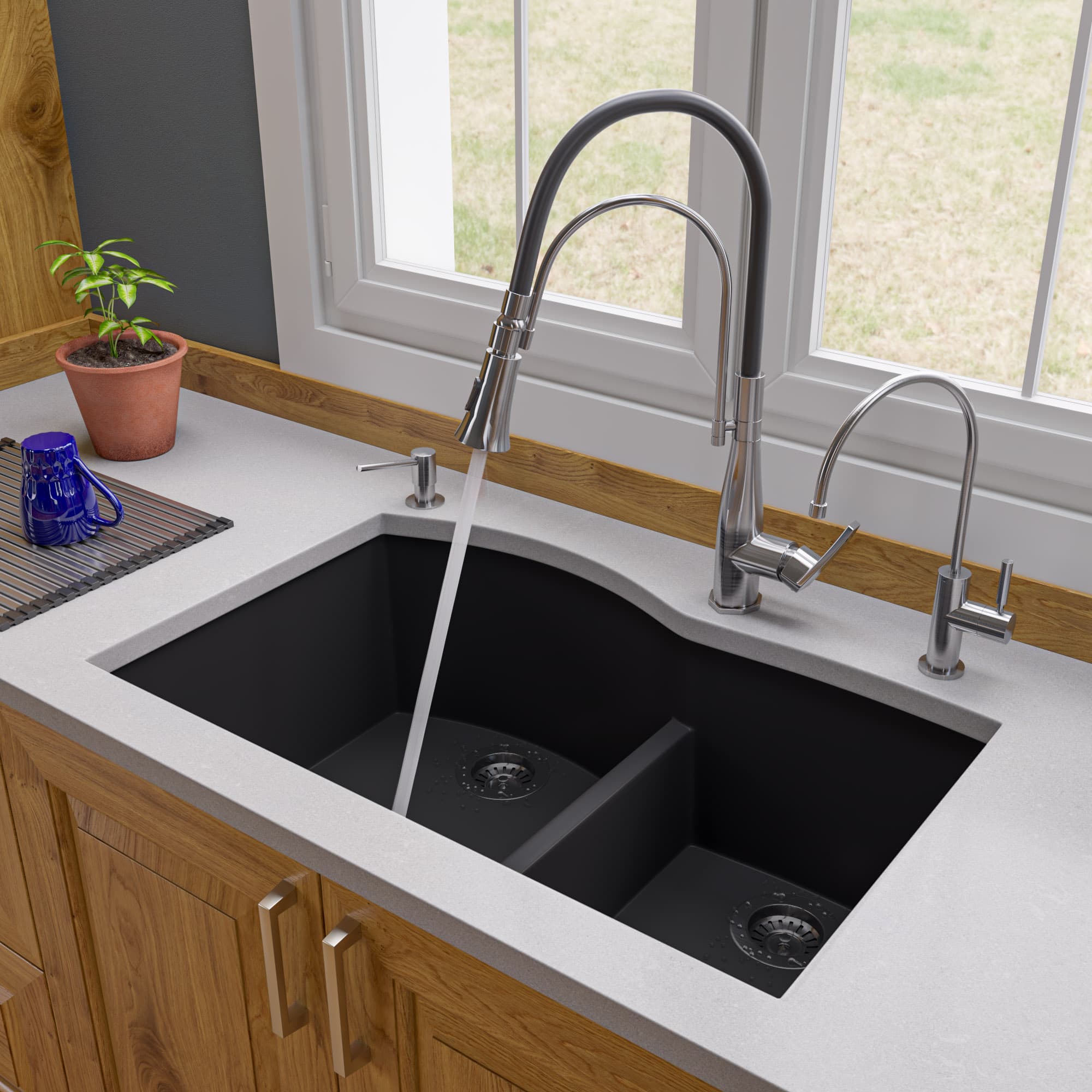 ALFI AB3320UM Double Bowl Undermount Granite Composite Kitchen Sink