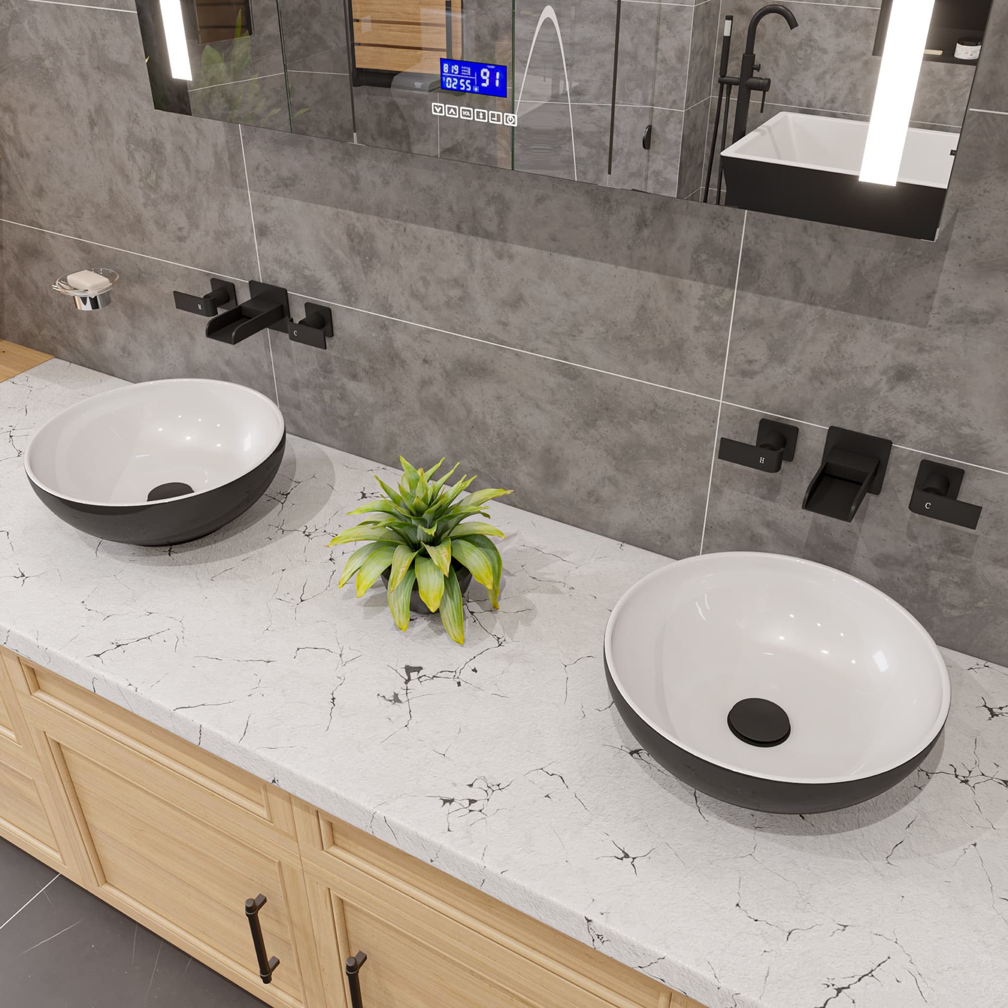 ALFI ABC906 Black & White 15" Round Ceramic Bathroom Sink - image 1