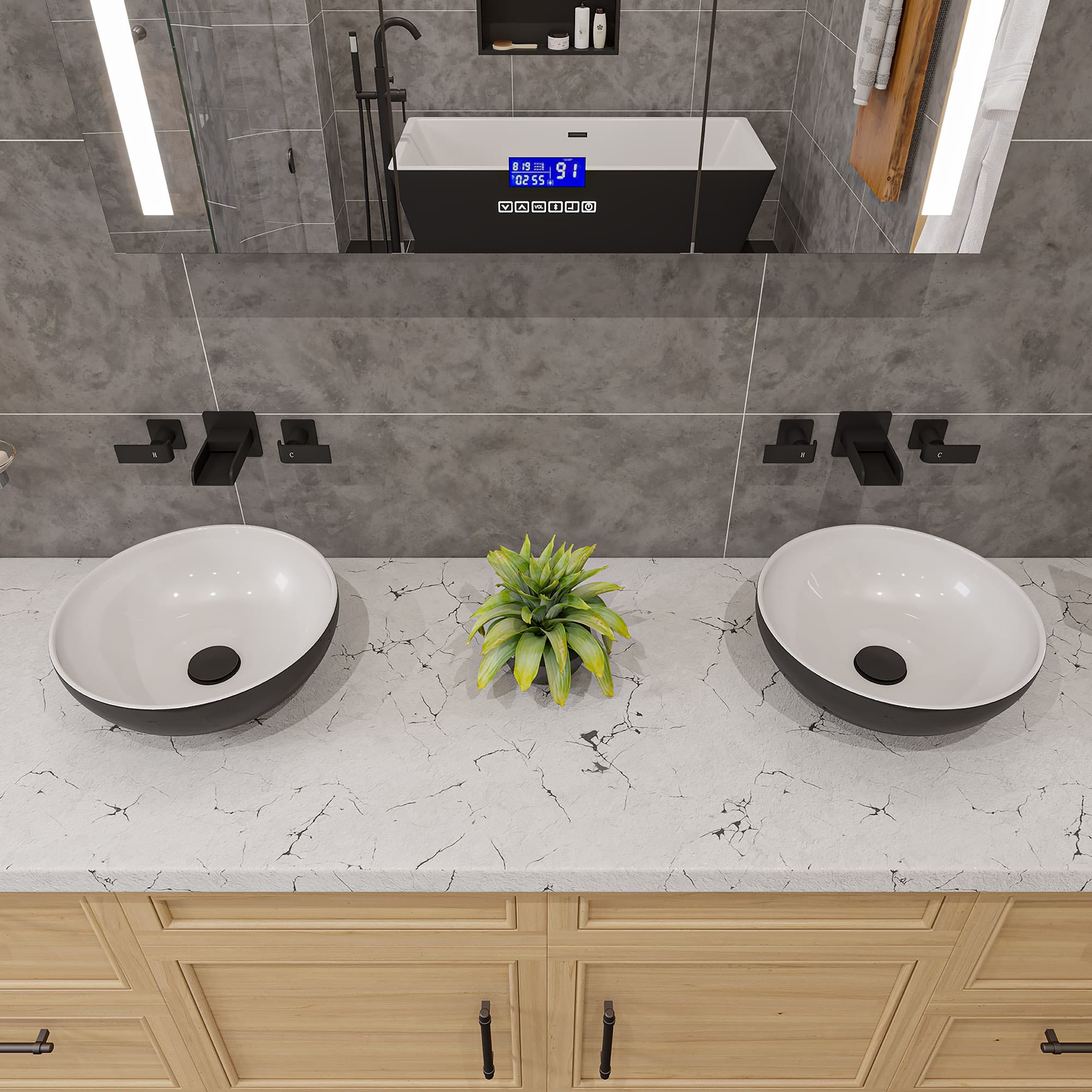 ALFI ABC906 Black & White 15" Round Ceramic Bathroom Sink - image 2