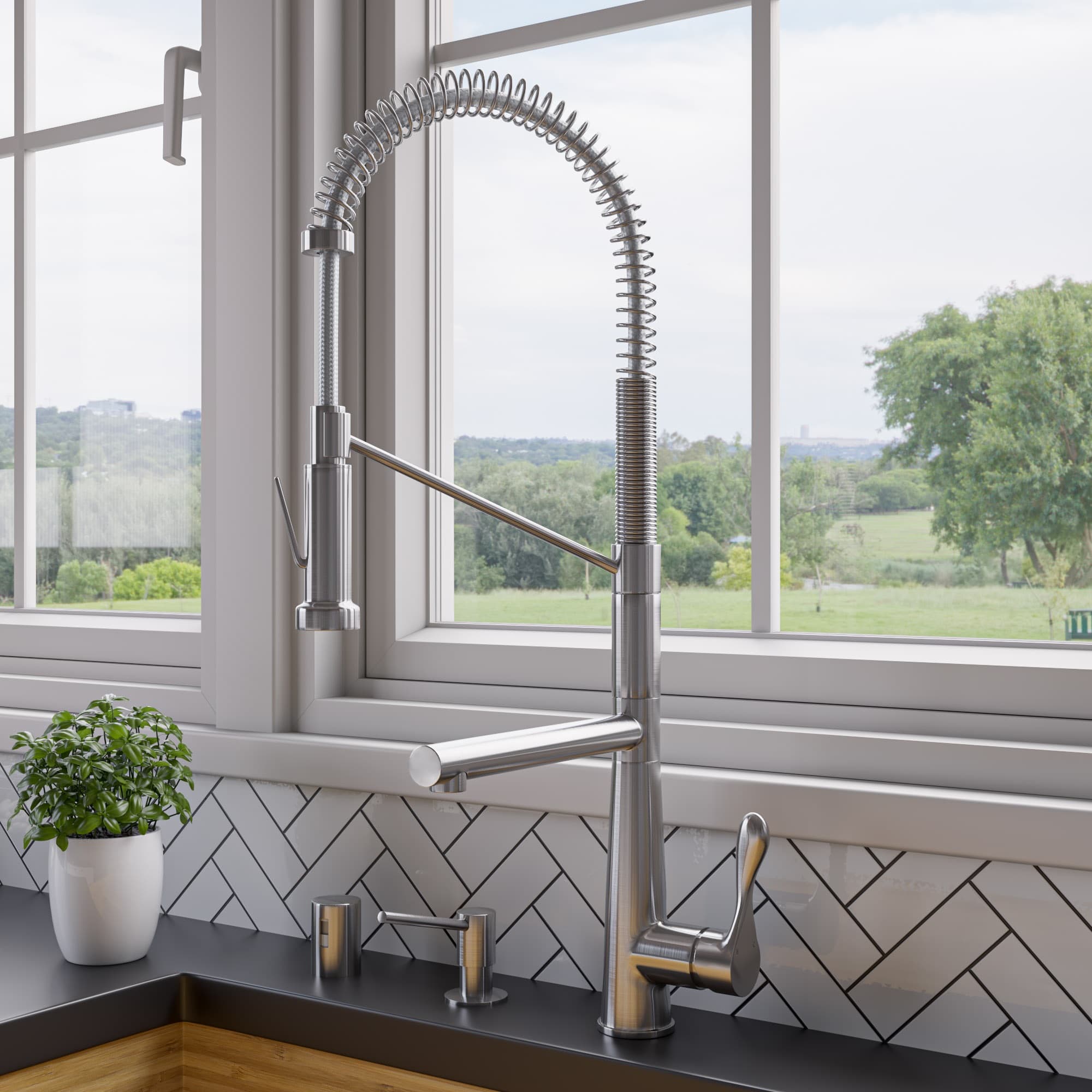 ALFI ABKF3787 Double Spout Commercial Spring Kitchen Faucet - image 1