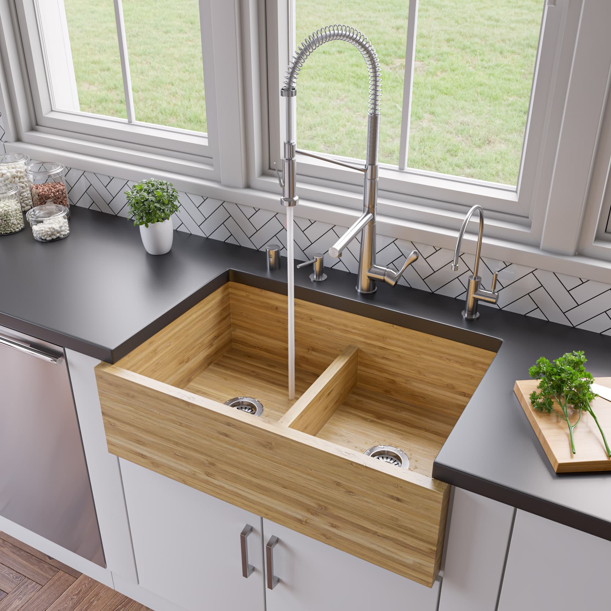ALFI ABKF3787 Double Spout Commercial Spring Kitchen Faucet - image 2