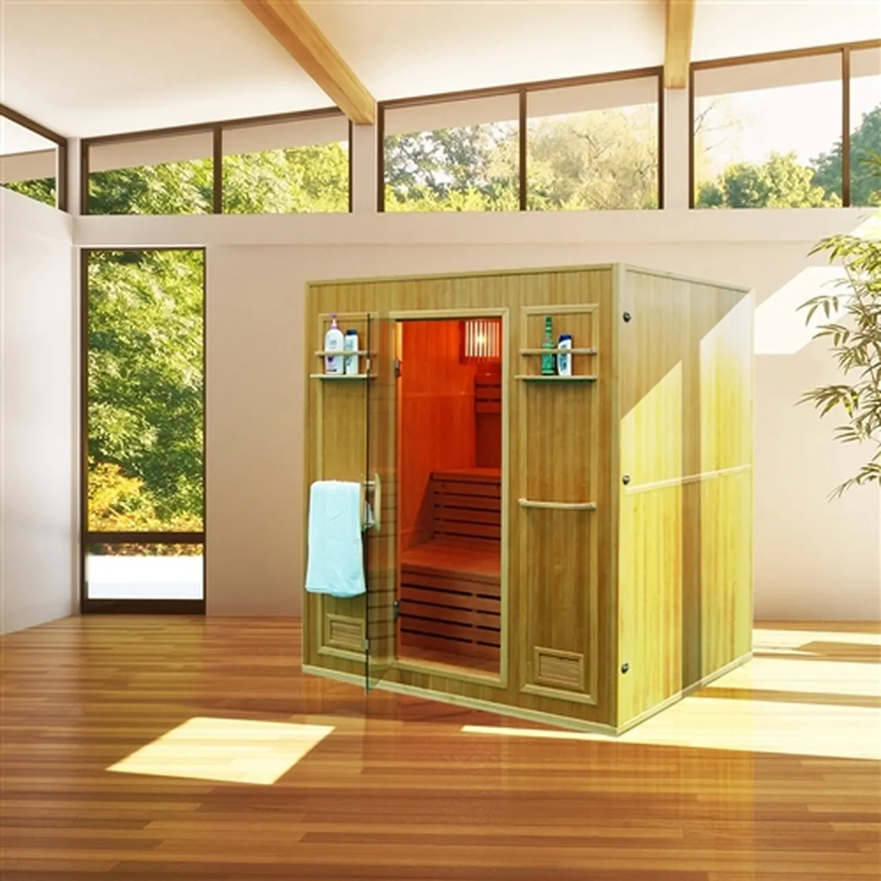 Aleko 4 Person 4.5 kW Canadian Hemlock Indoor Traditional Sauna - image 2