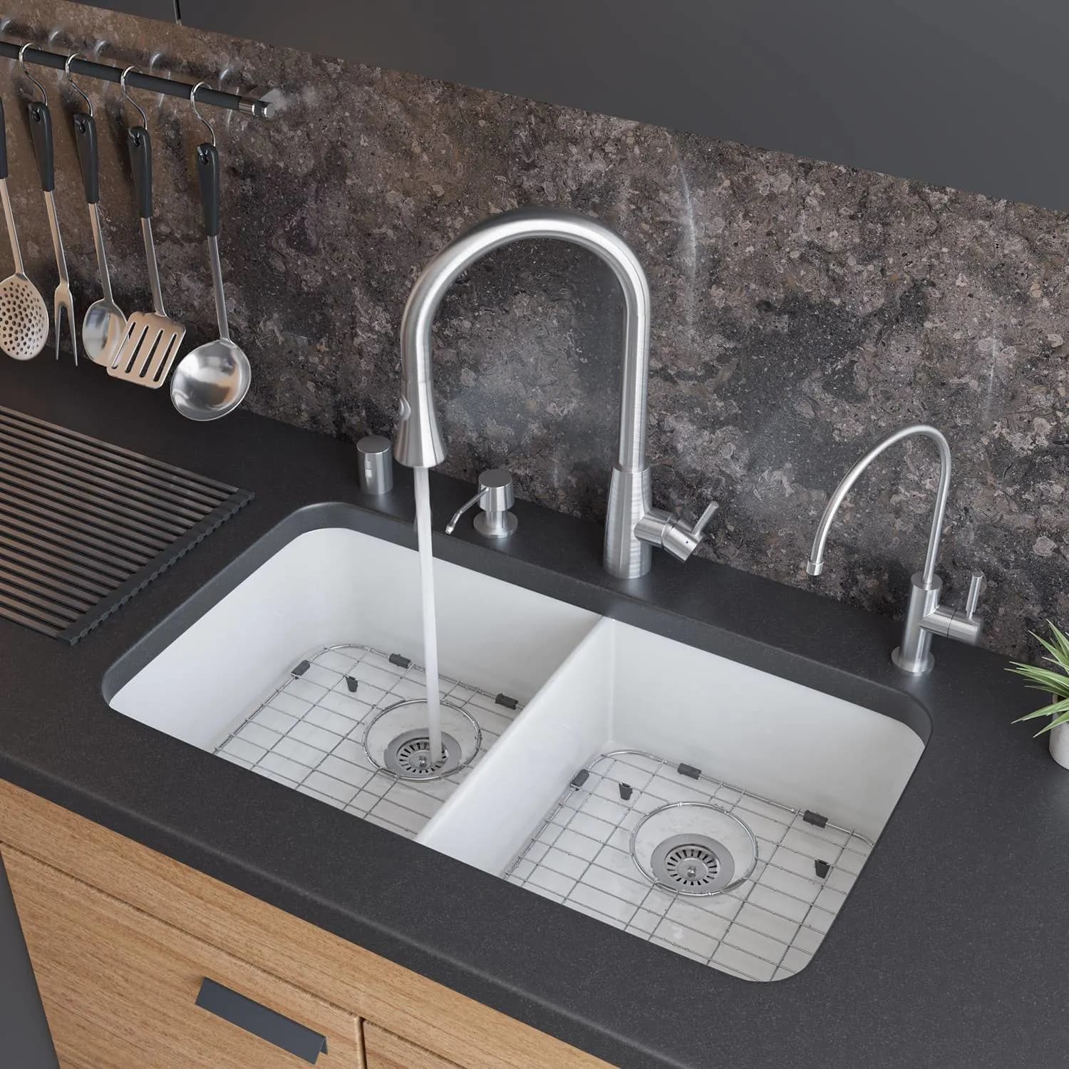 ALFI AB512UM 32 inch Double Bowl Fireclay Undermount Kitchen Sink - image 4