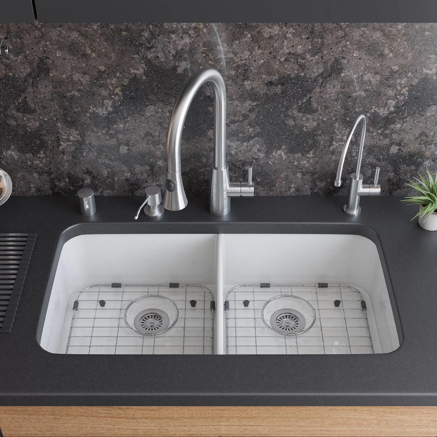 ALFI AB512UM 32 inch Double Bowl Fireclay Undermount Kitchen Sink - image 5