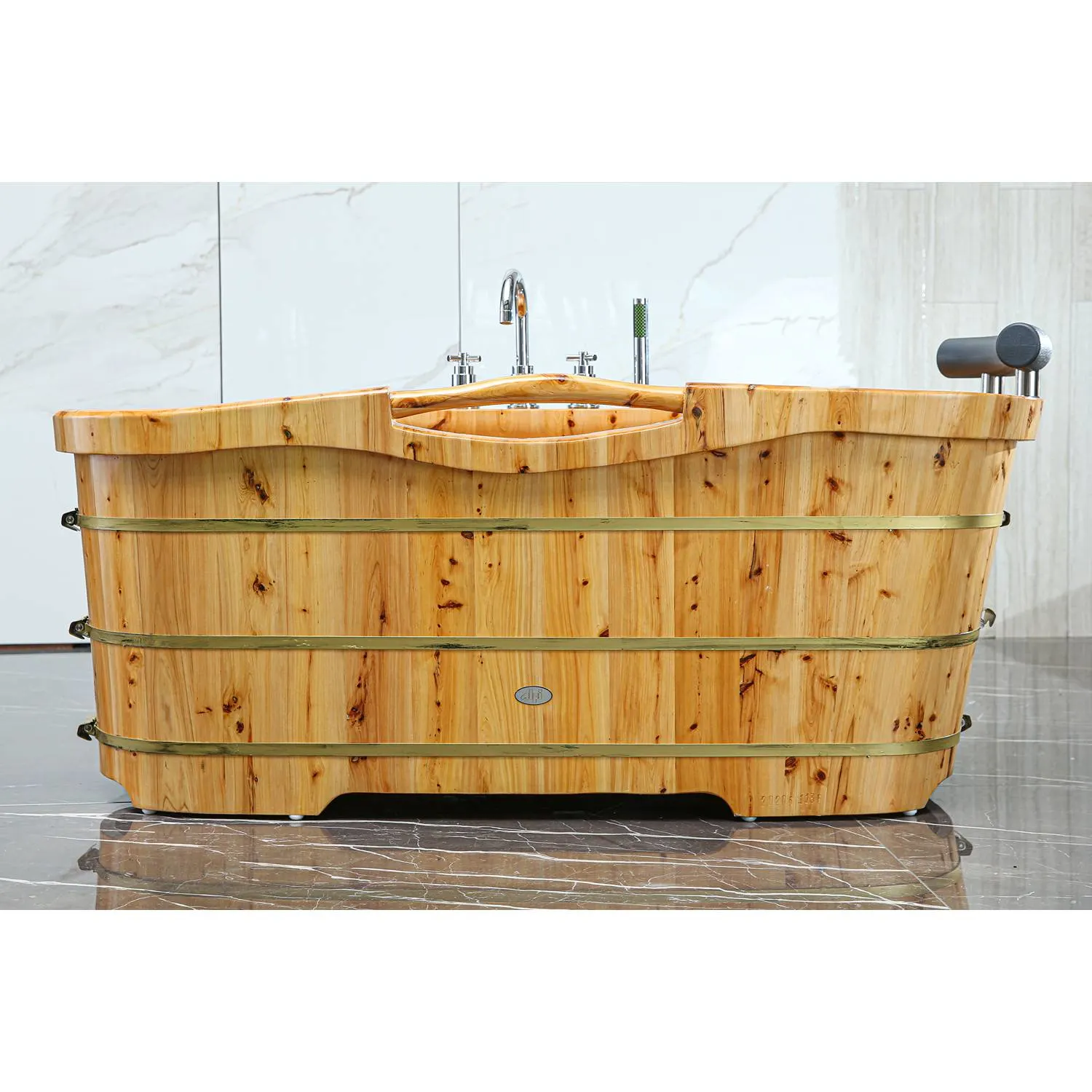 ALFI AB1136 61 inch Cedar Free Standing Bathtub With Chrome Tub Filler - image 3