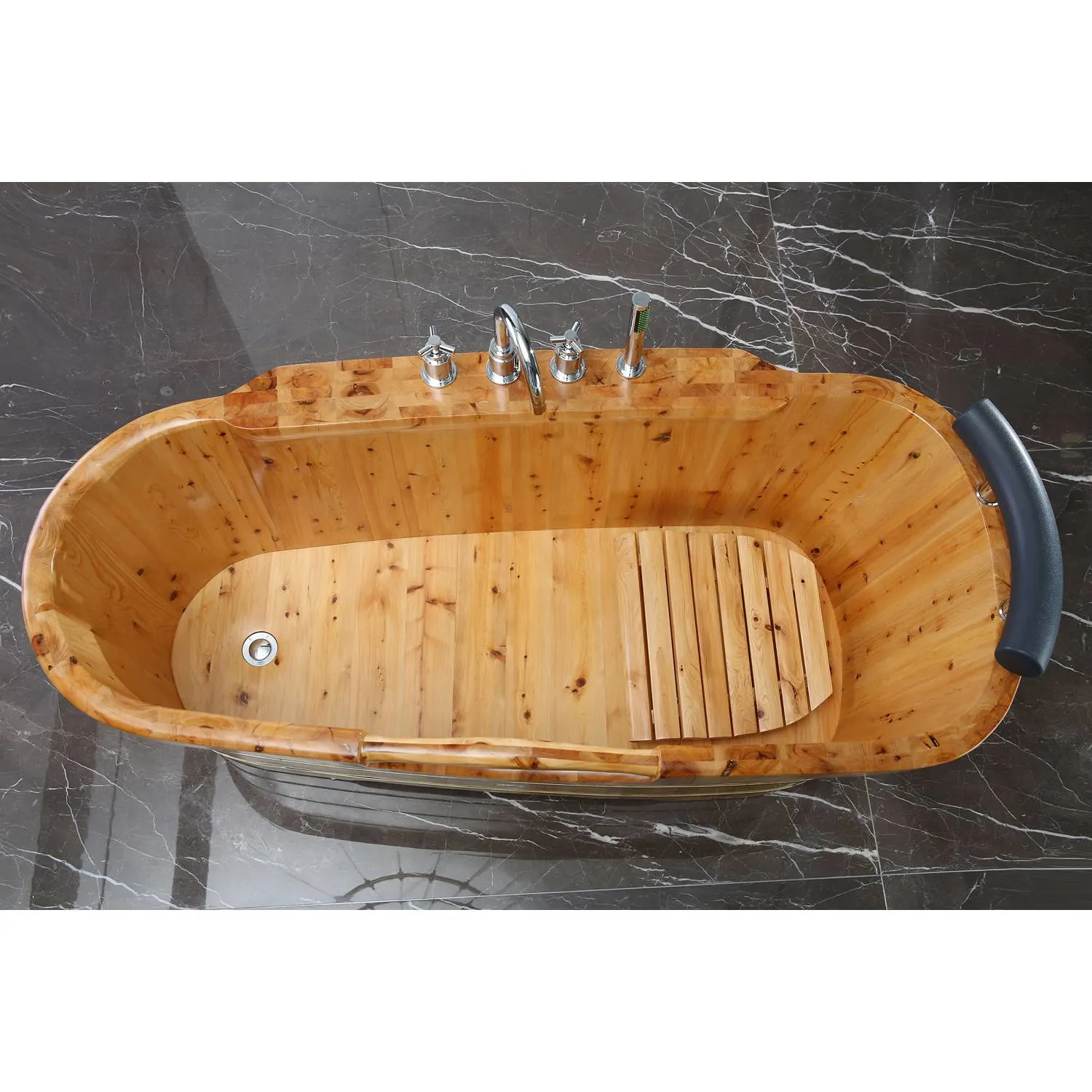 ALFI AB1136 61 inch Cedar Free Standing Bathtub With Chrome Tub Filler - image 5