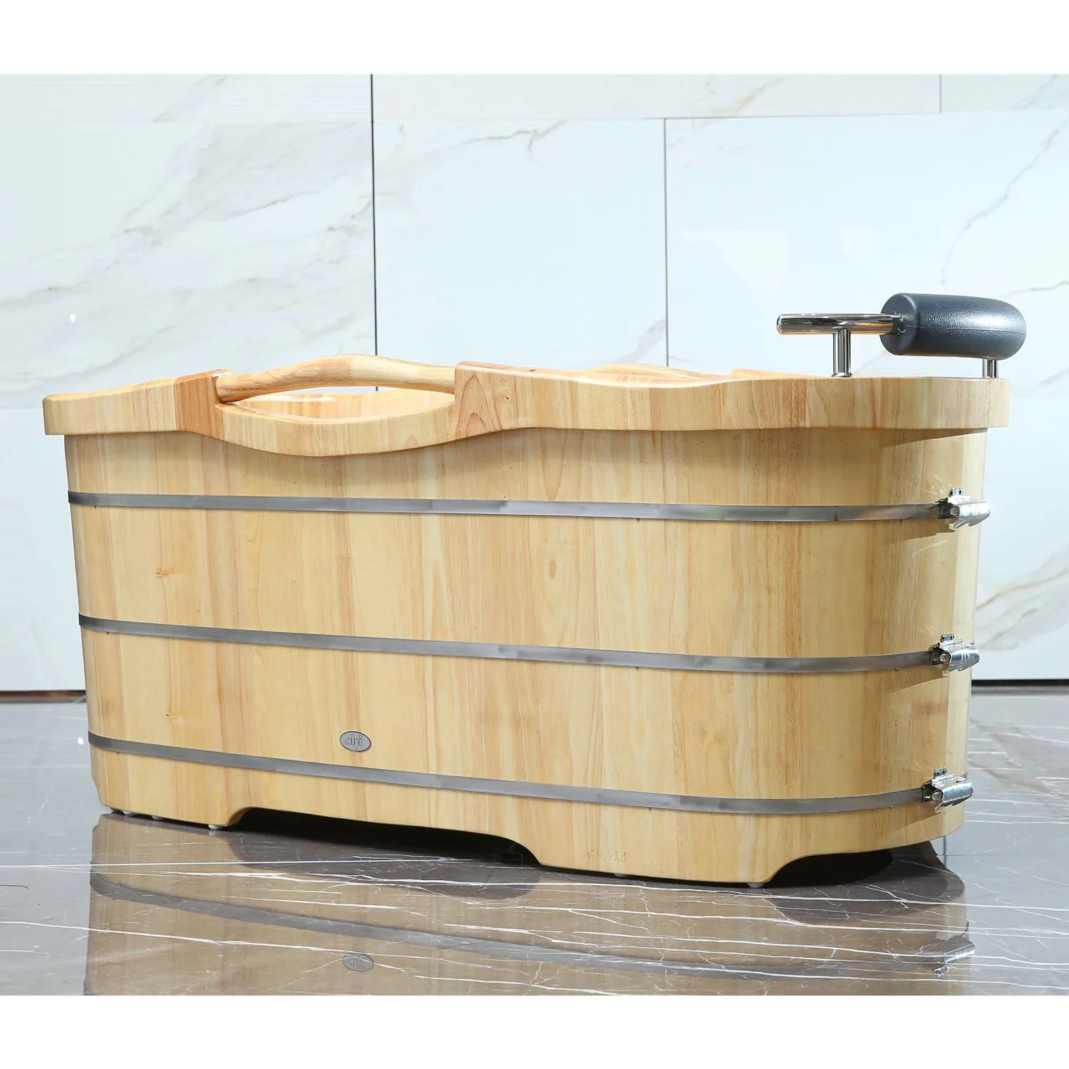 ALFI AB1163 61 inch Wooden Free Standing Bathtub With Cushion Headrest - image 2