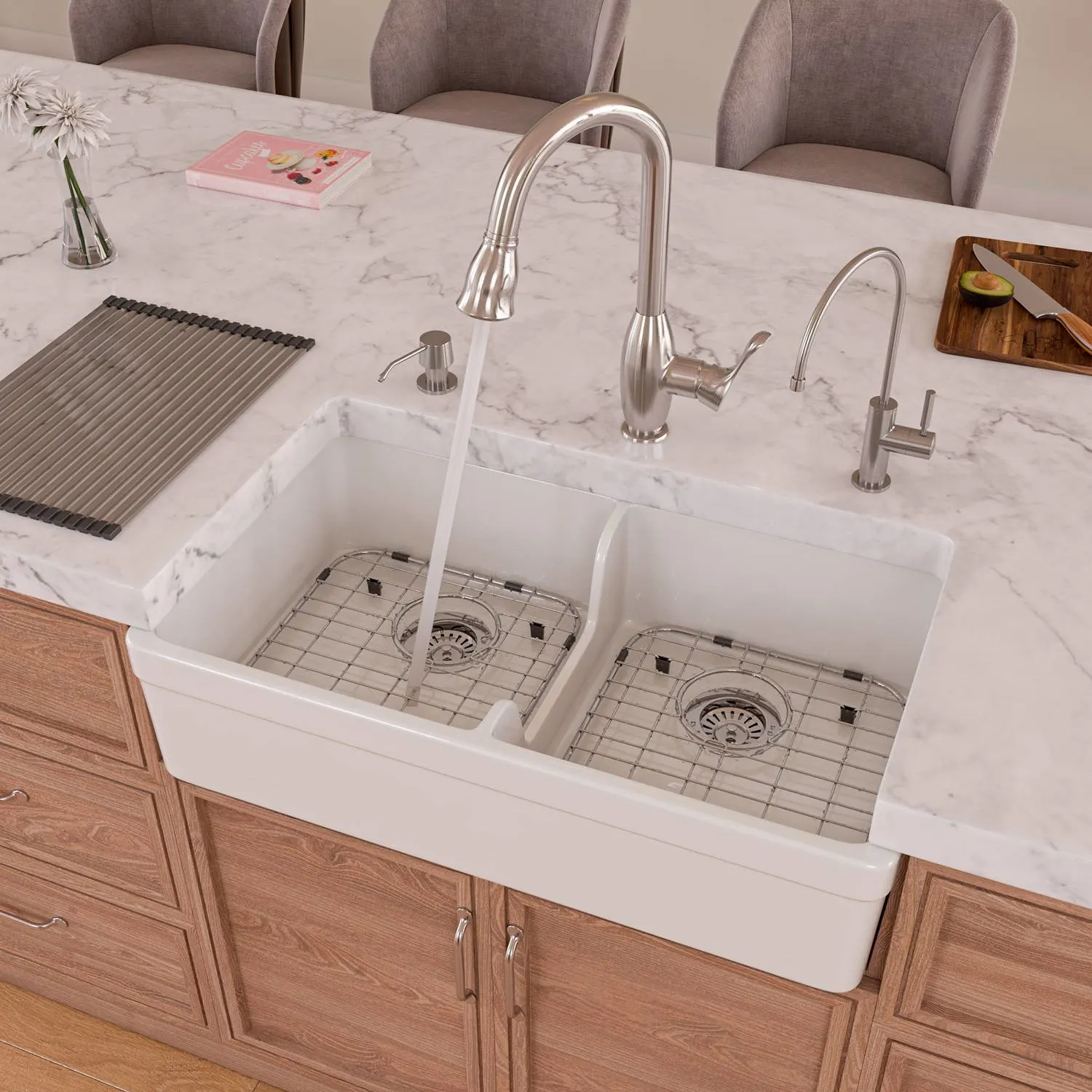 ALFI AB5123 32 inch Double Bowl Short Fireclay Farm Kitchen Sink - image 6