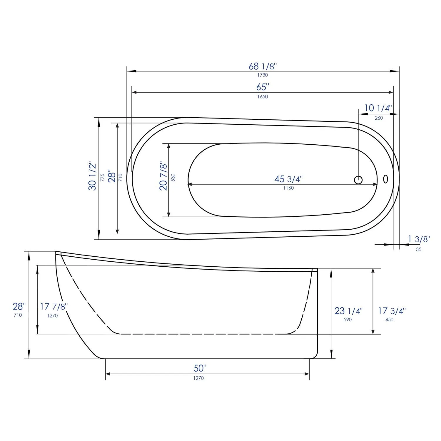 ALFI AB8826 68 inch Acrylic Oval Free Standing Soaking Bathtub - image 5
