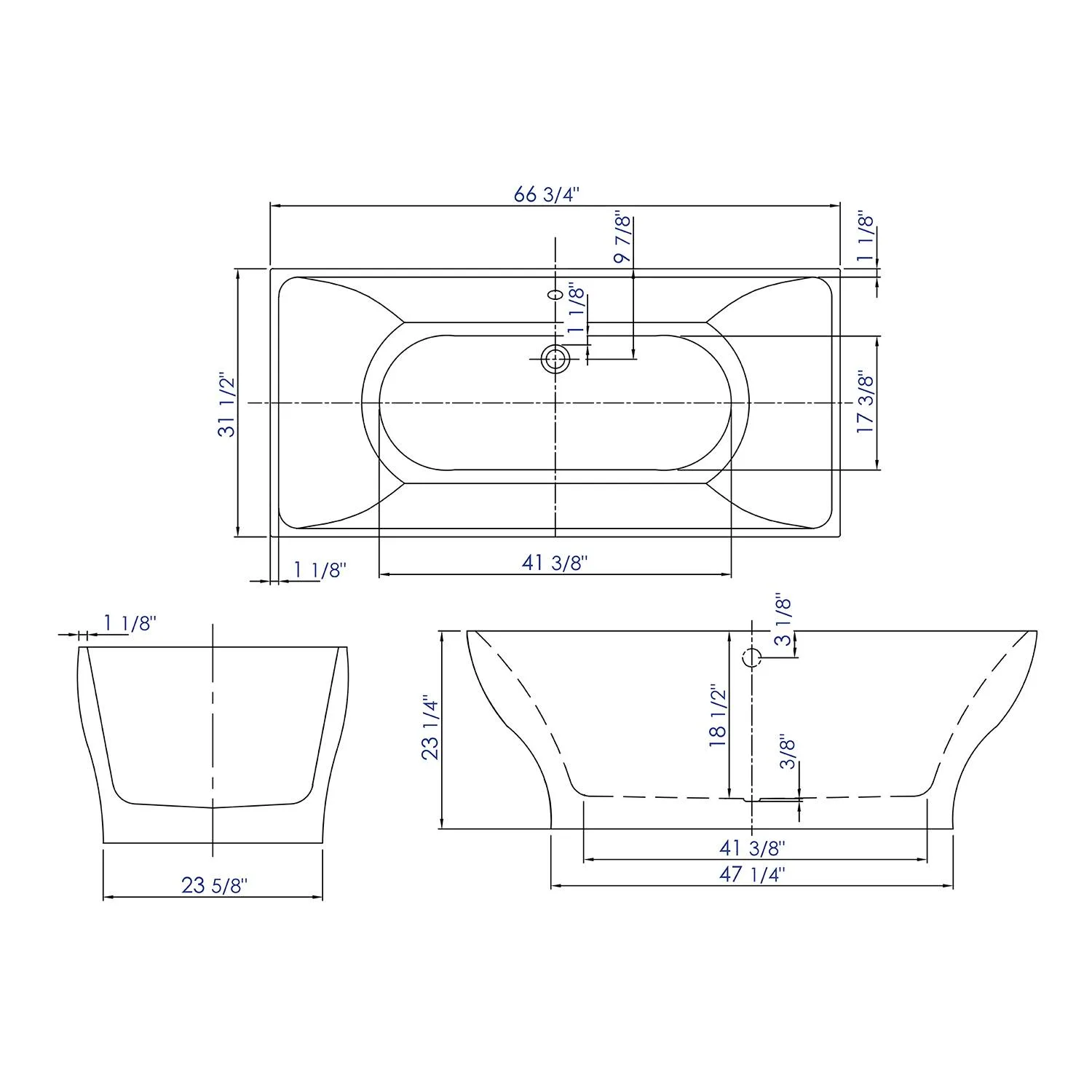 ALFI AB8840 67 inch Acrylic Rectangular Free Standing Soaking Bathtub - image 7