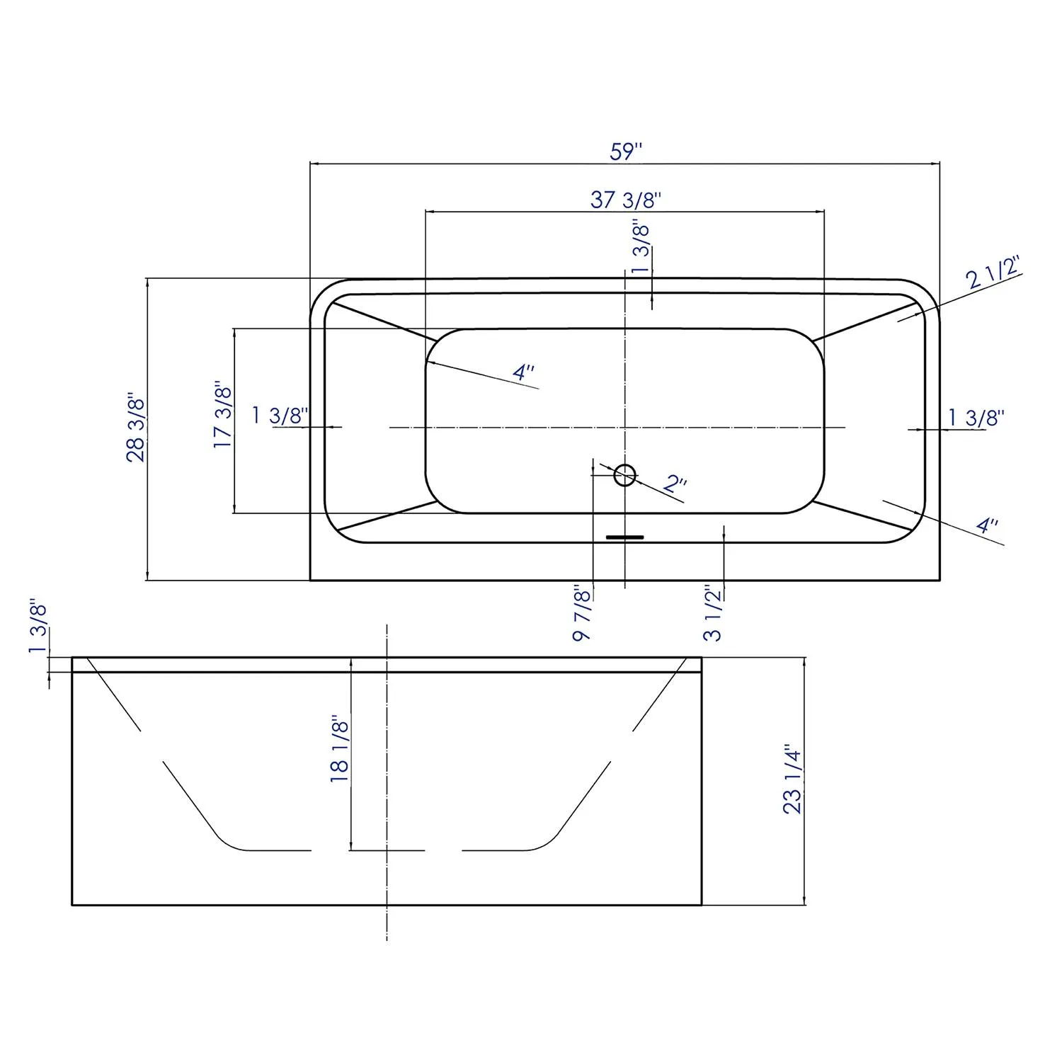 ALFI AB8858 59 inch Acrylic Rectangular Free Standing Soaking Bathtub - image 6