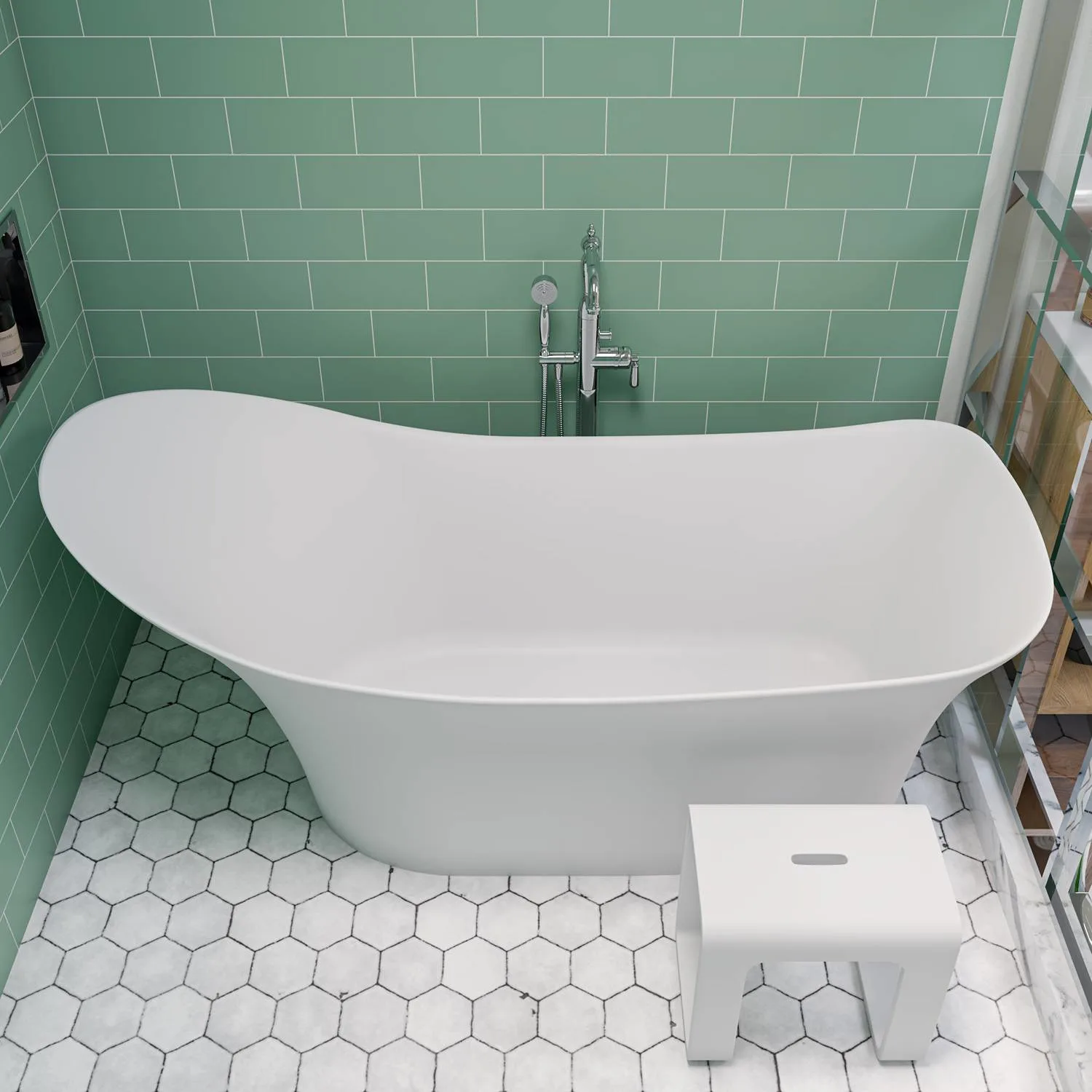 ALFI AB9915 74 inch White Resin Soaking Slipper Bathtub - image 4