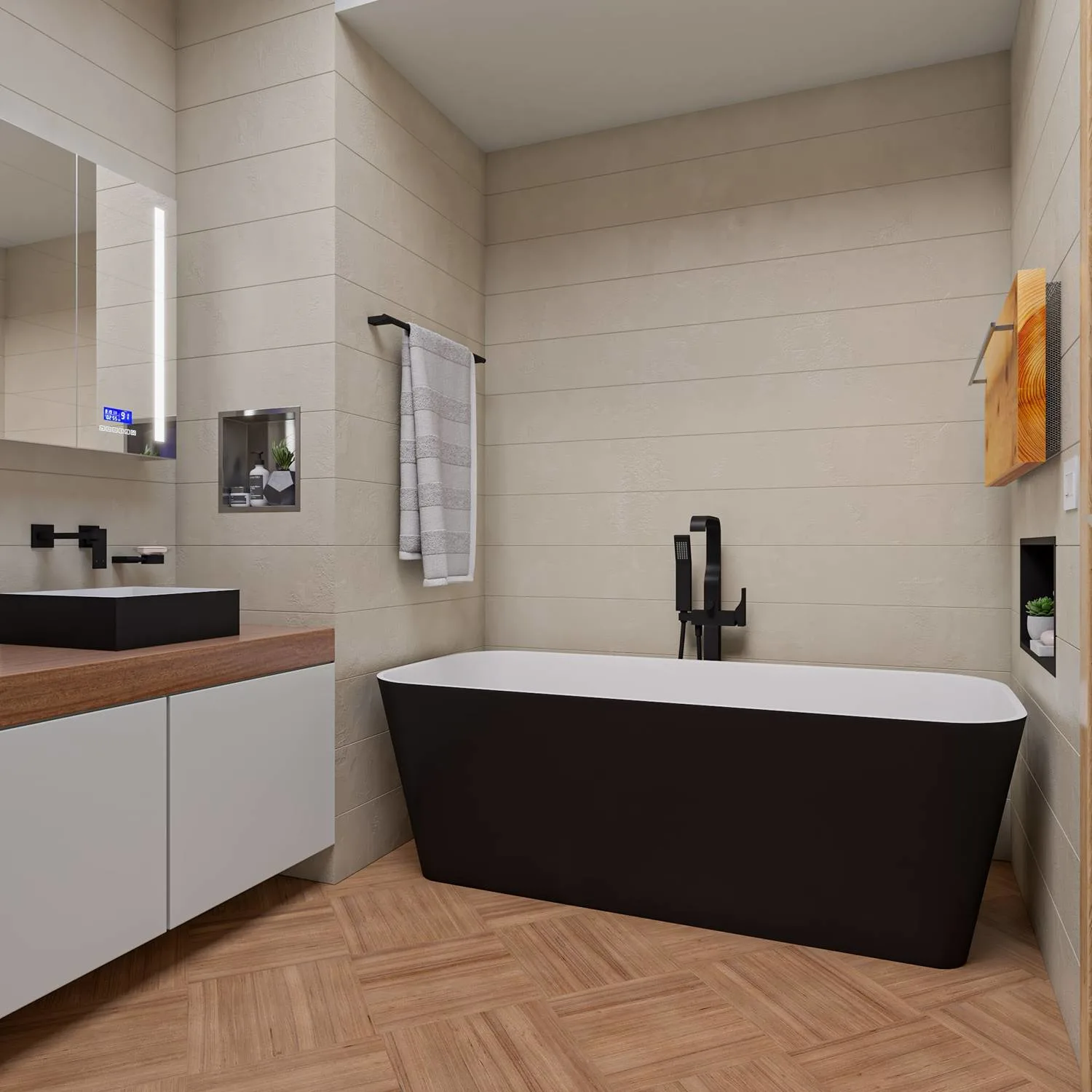 ALFI AB9952BM 67 in Black & White Rectangular Resin Soaking Bathtub - image 5