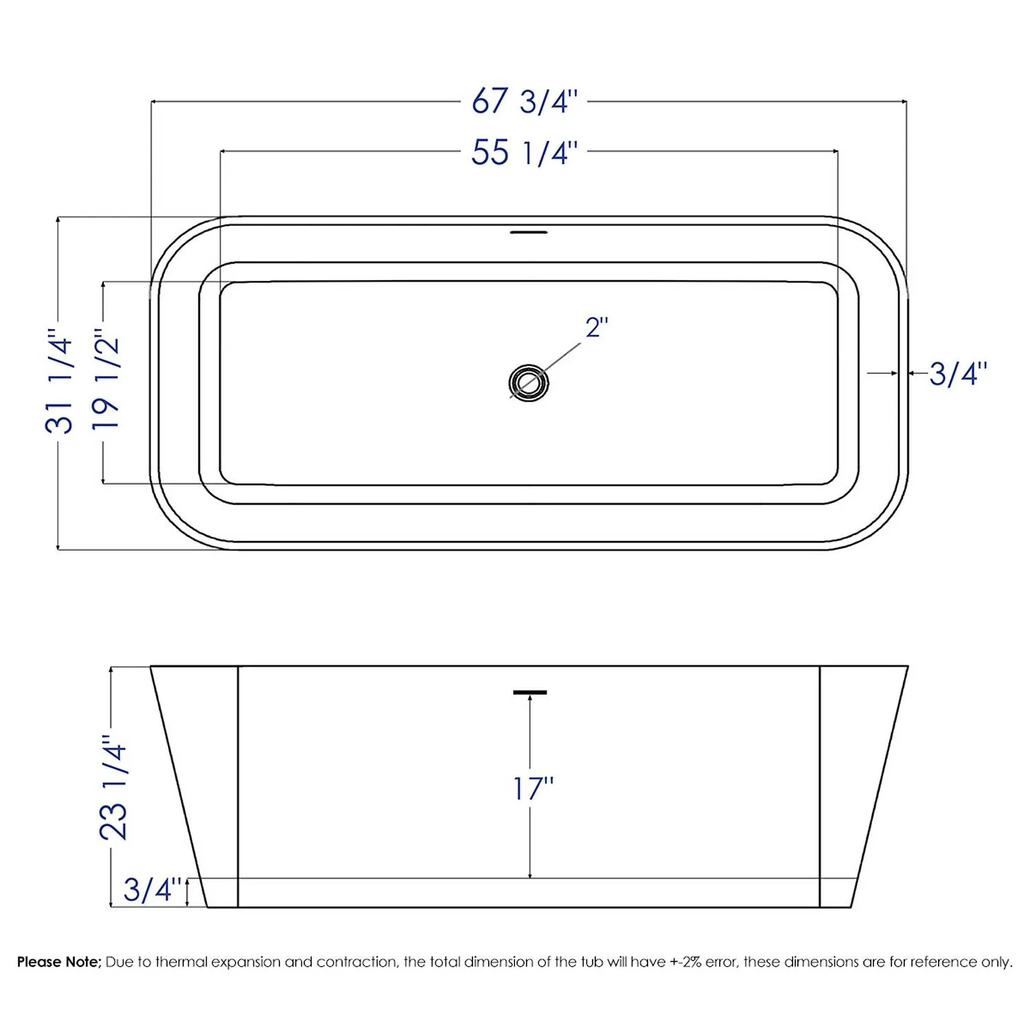 ALFI AB9952BM 67 in Black & White Rectangular Resin Soaking Bathtub - image 7